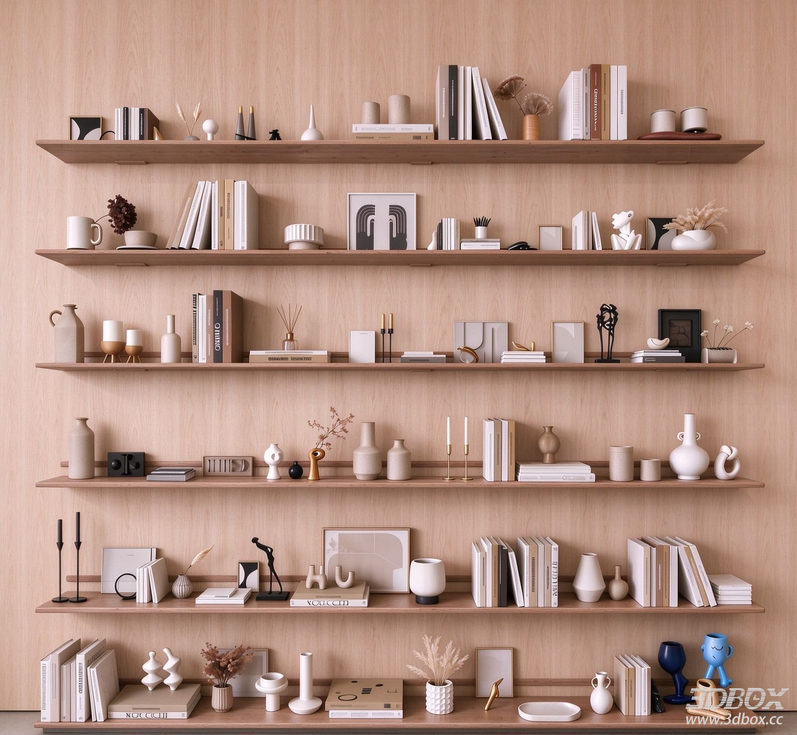Modern Neutral Decorative Set with Books Vases and Framed Art 3D model - front view