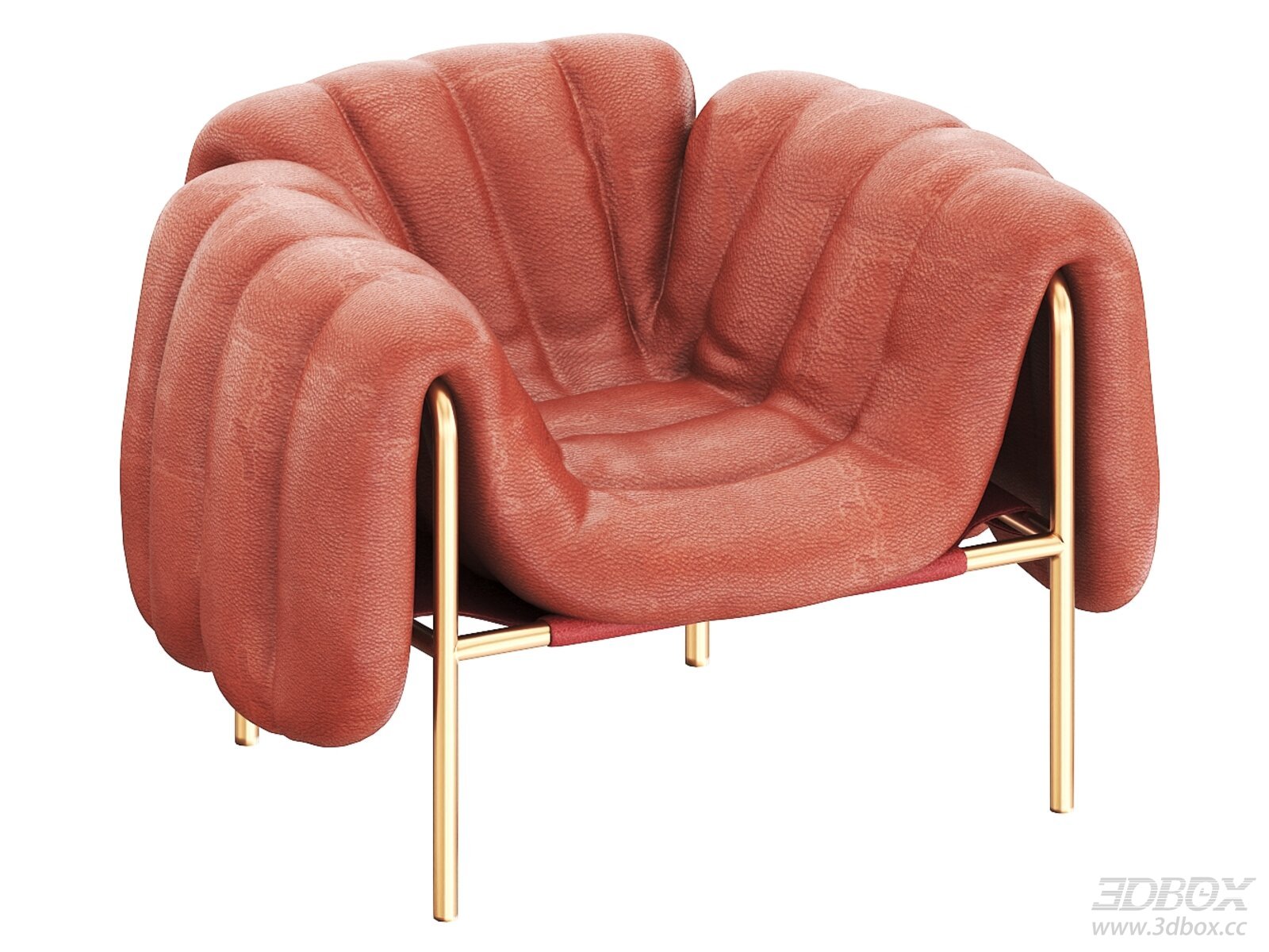 Modern Red Leather Armchair with Gold Metal Frame 3D model - front view