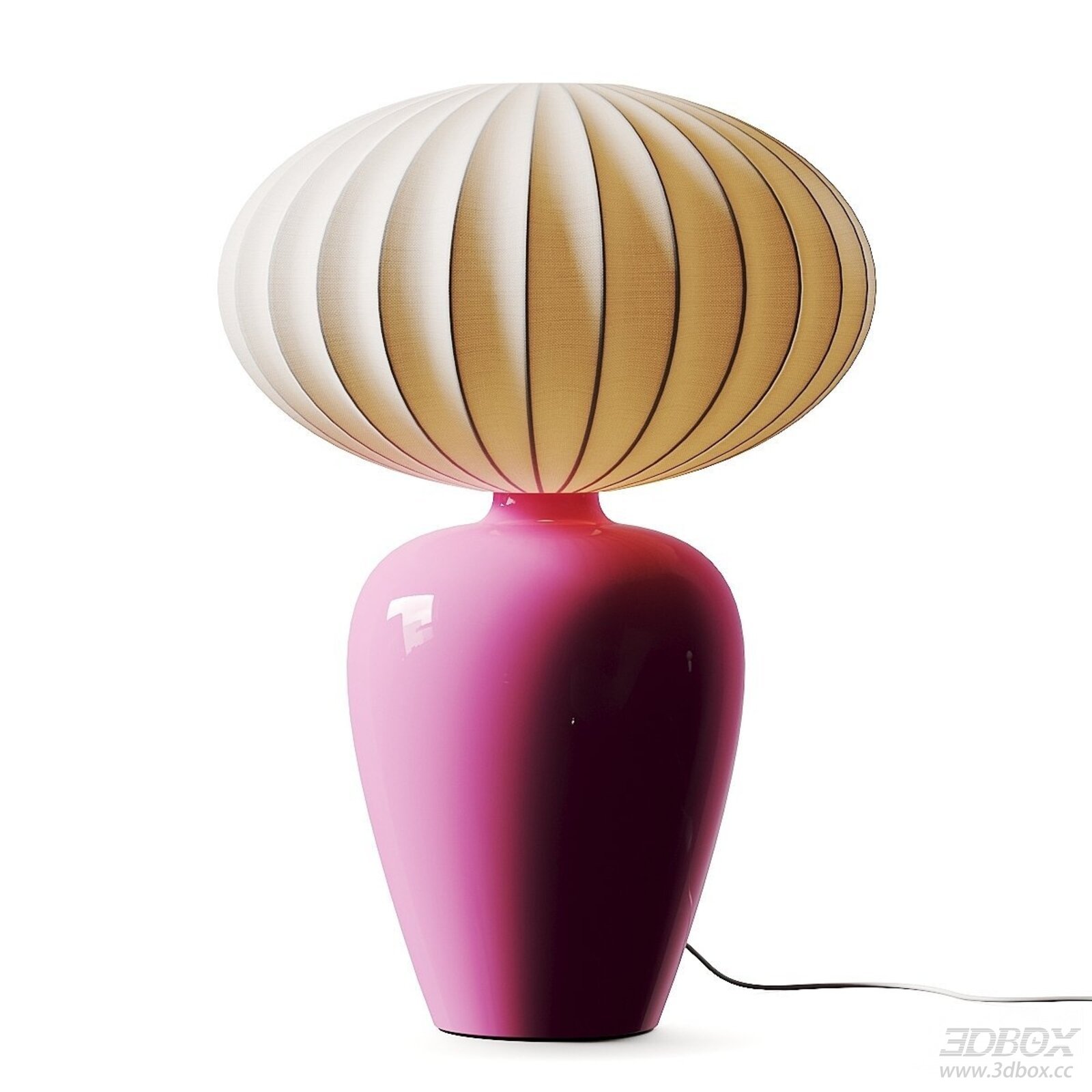Modern Ceramic Base Table Lamp with Striped Fabric Shade 3D model - front view