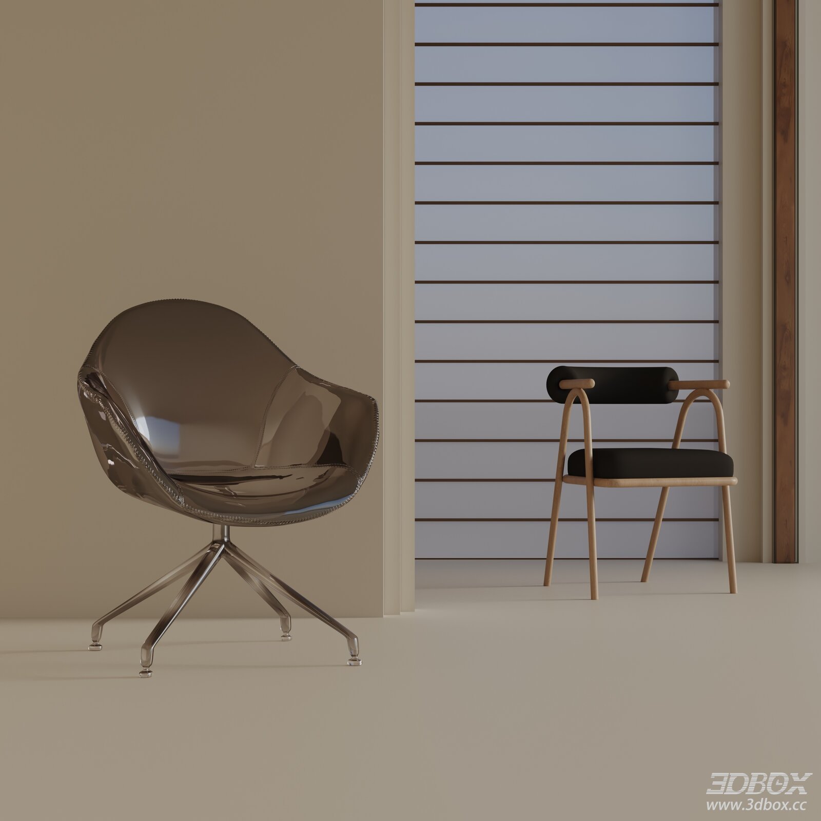 Modern Dining Chairs Set Minimalist Armchair 3D model - front view