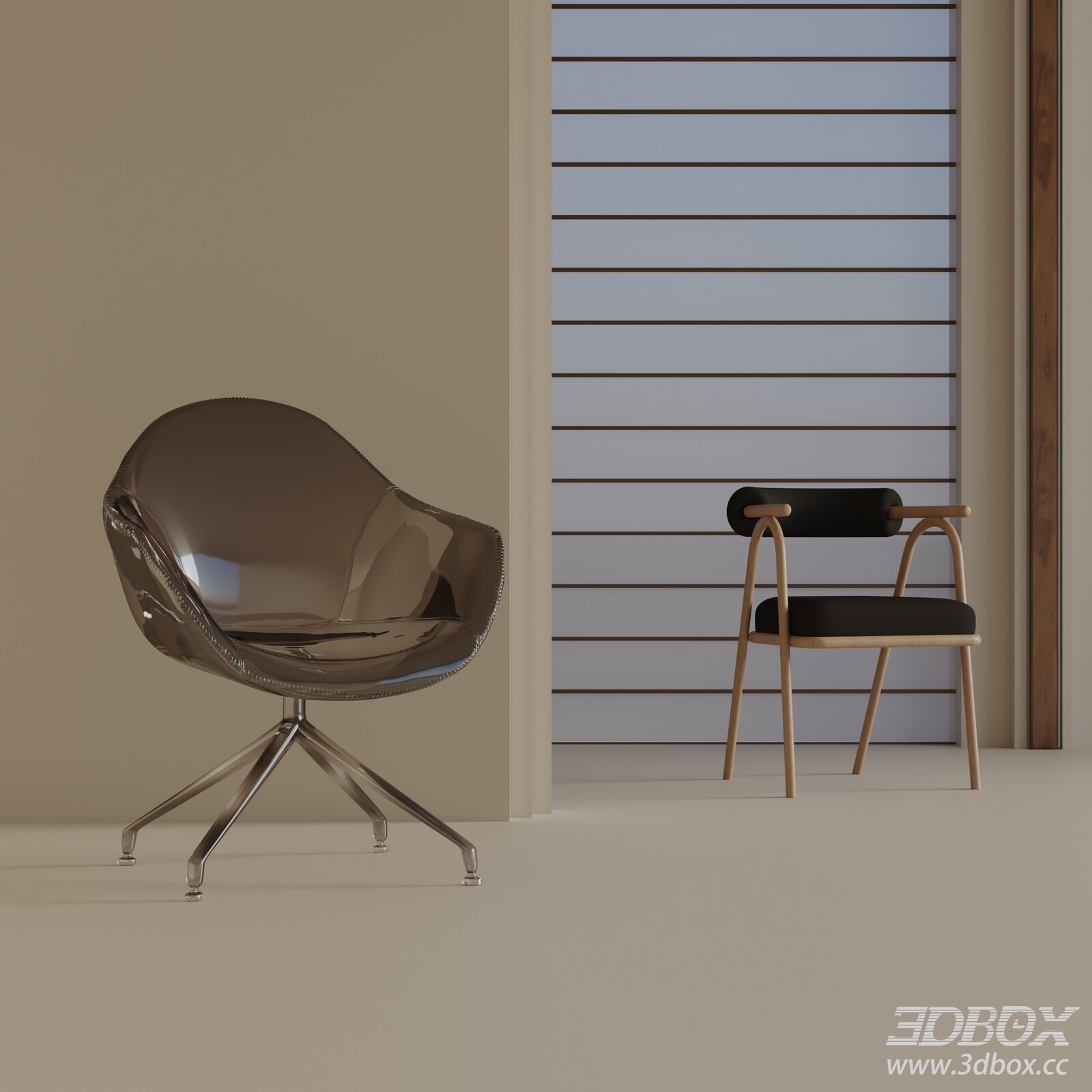 Modern Dining Chairs Set Minimalist Armchair 3D model - thumbnail 1