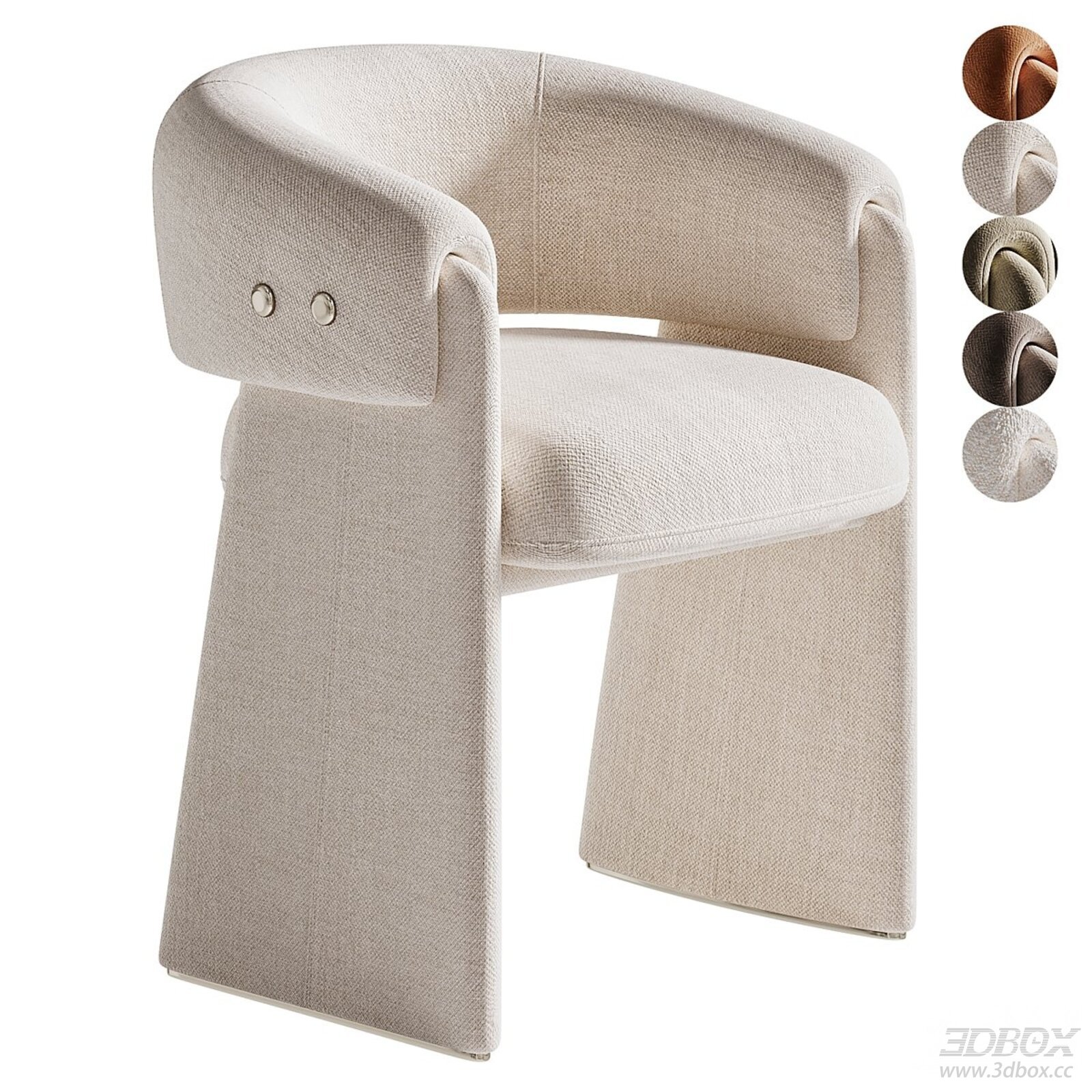 Modern Fabric Upholstered Dining Armchair 3D model - front view
