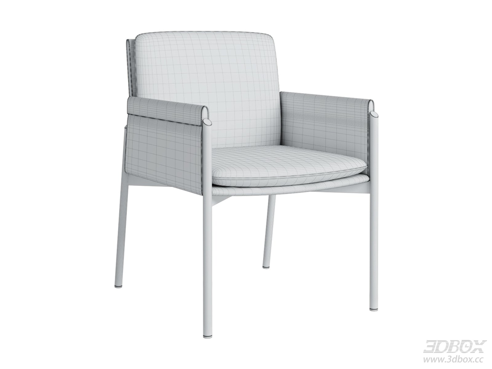Modern Upholstered Dining Armchair with Metal Legs 3D model - front view