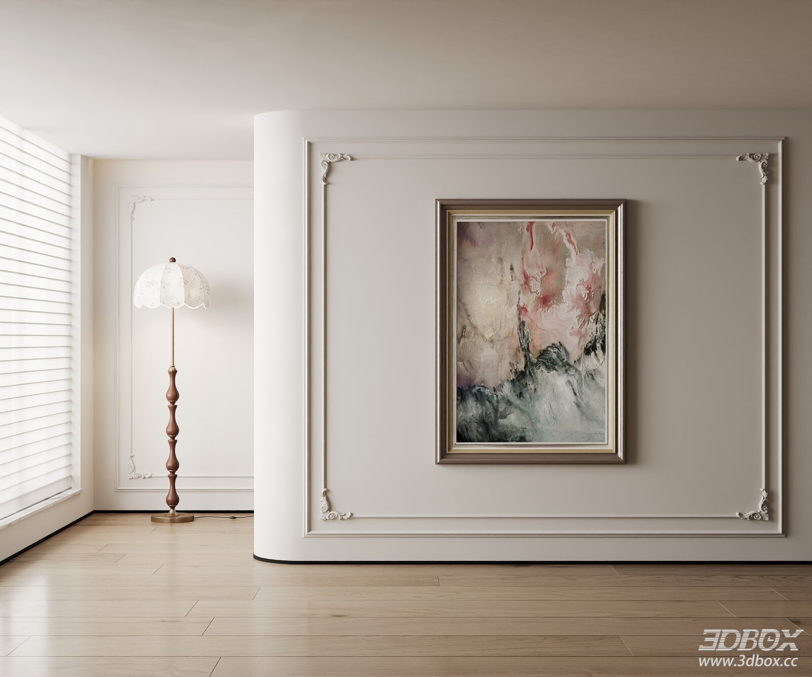 Elegant Minimalist Living Hall Interior Scene 3D model - front view