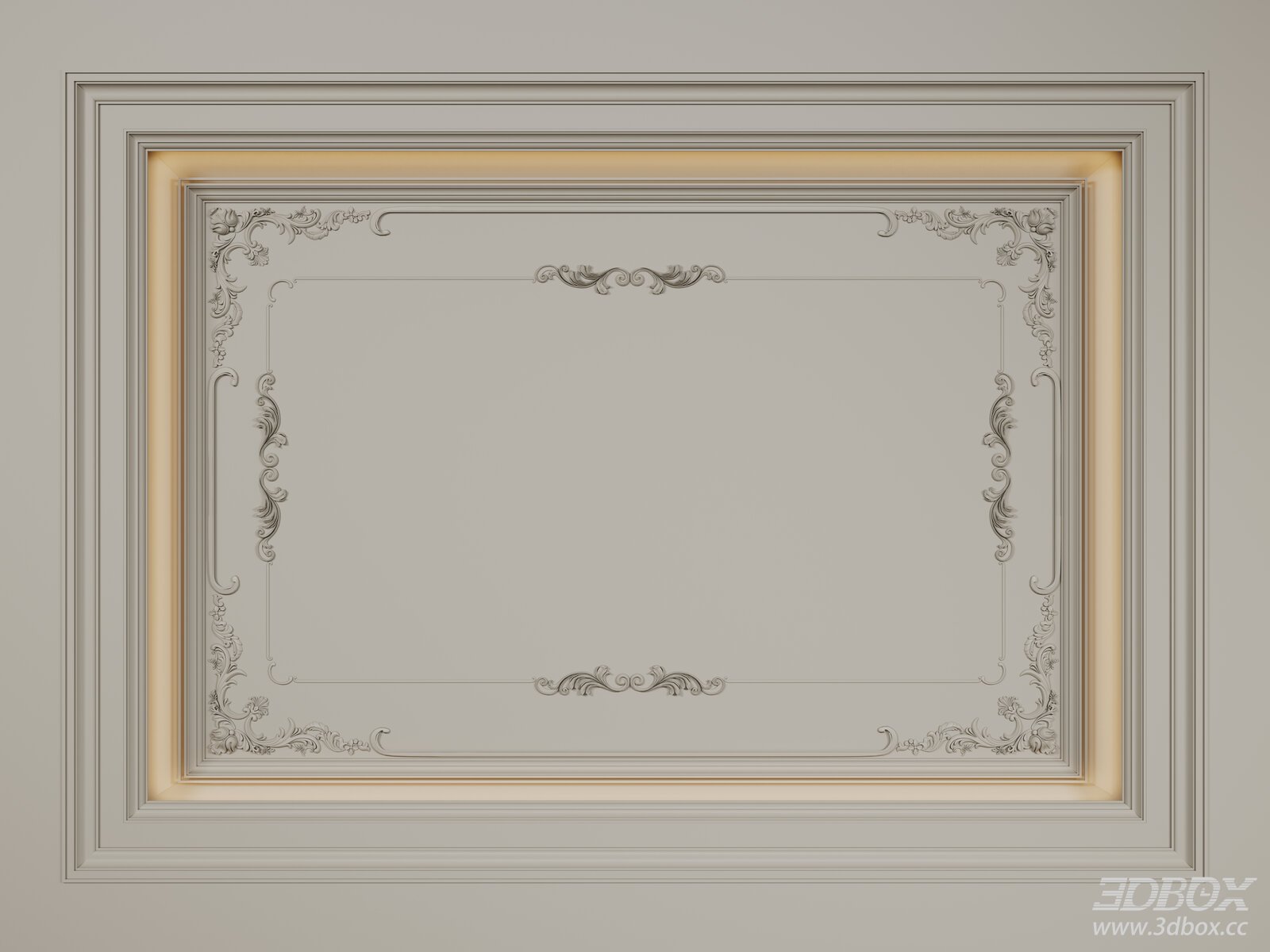 French Style Ornate Decorative Plaster Ceiling Molding 3D model - front view