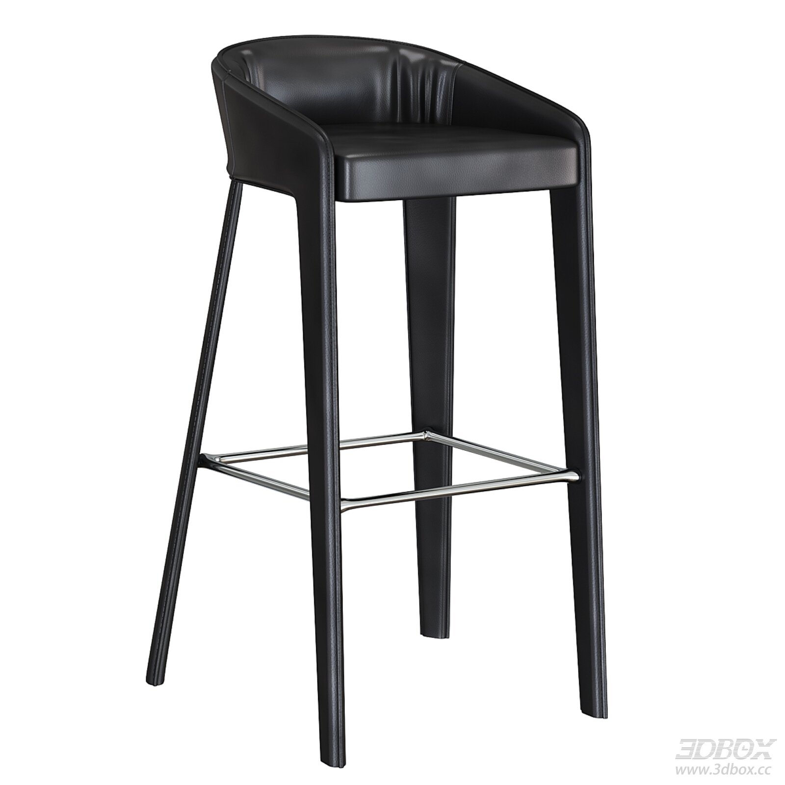 Modern Black Leather Bar Stool with Metal Footrest 3D model - front view