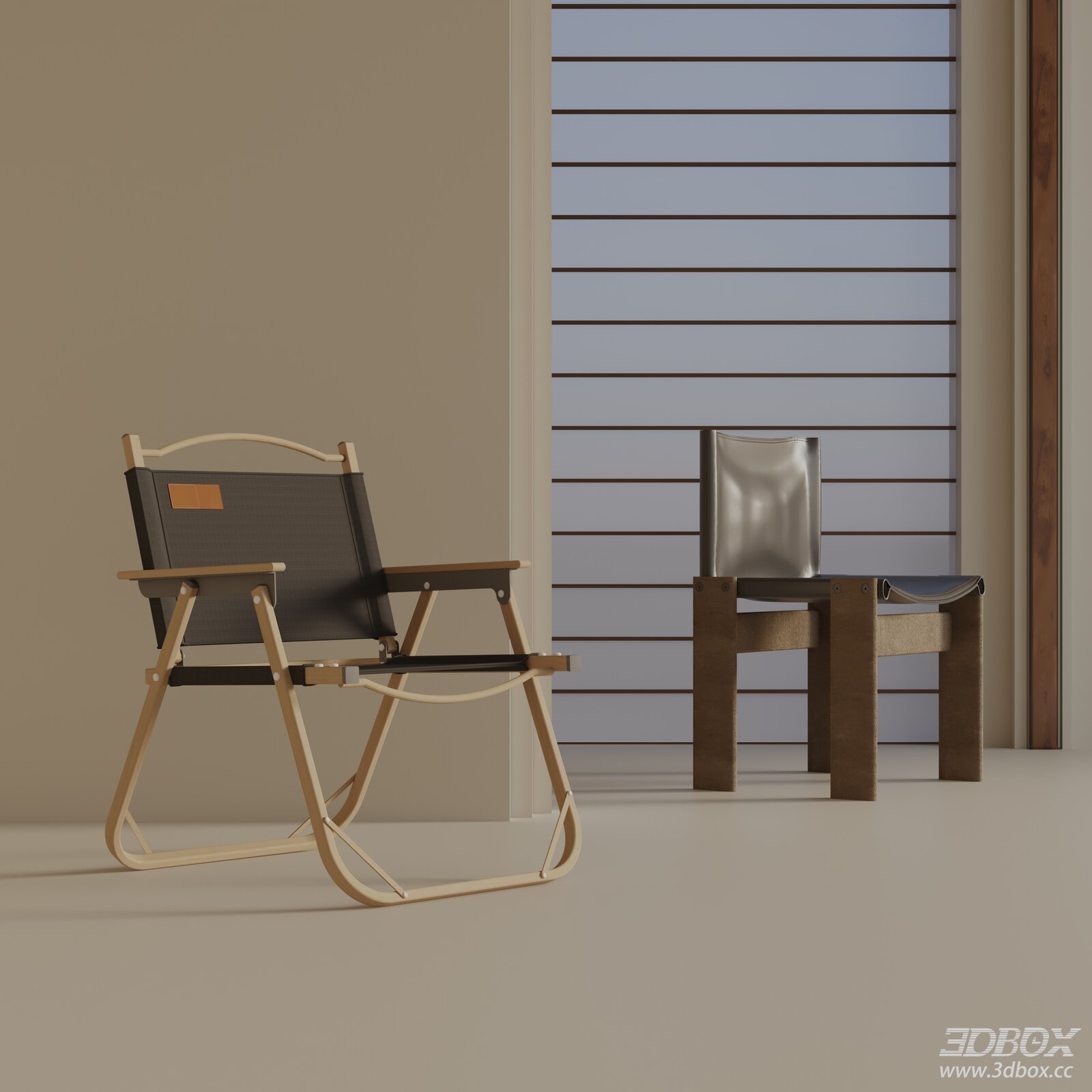 Modern Minimalist Wooden Frame Dining Chair Set 3D model - front view