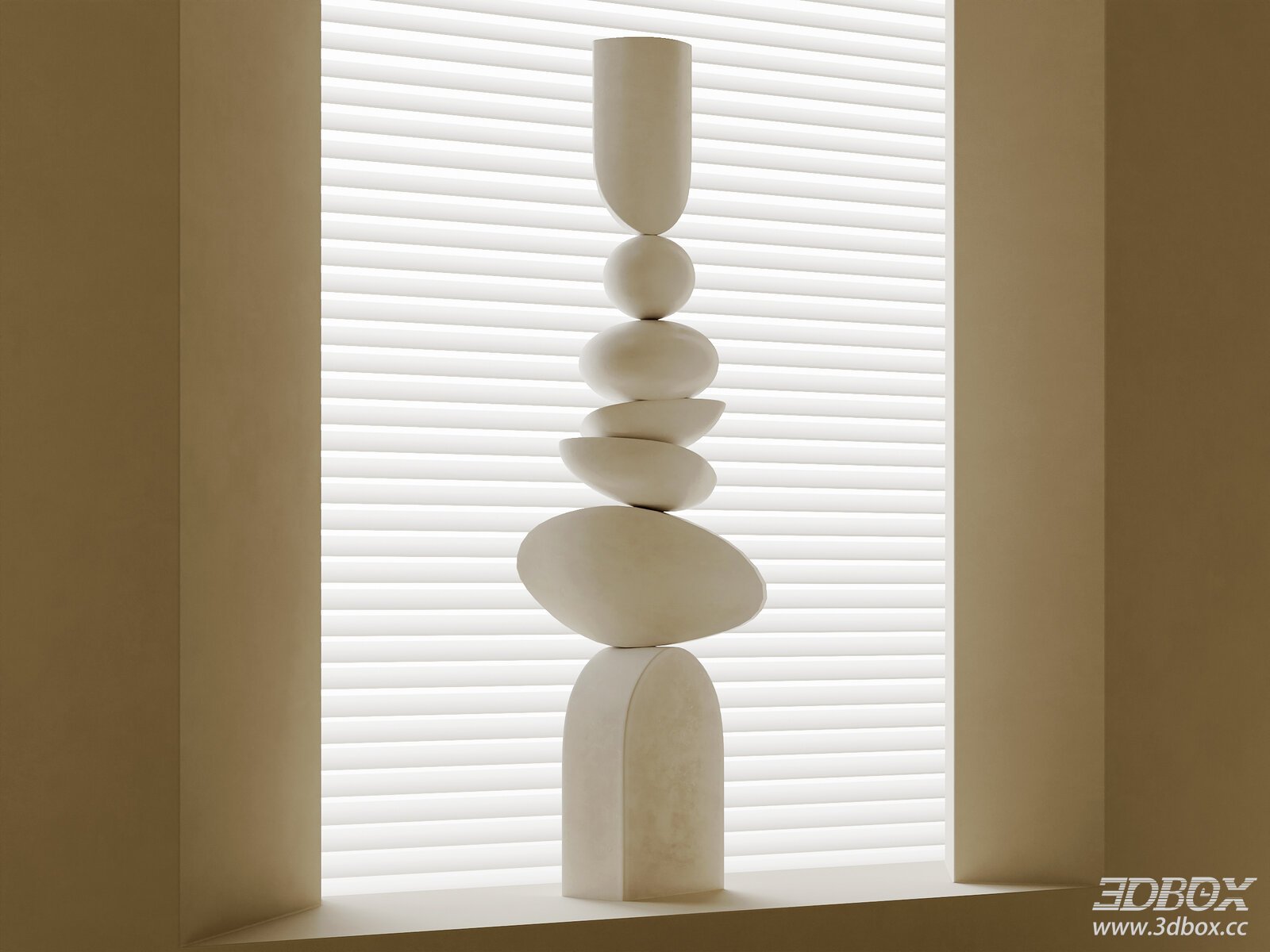Modern Minimalist Stone Stack Art Sculpture Decor 3D model - front view