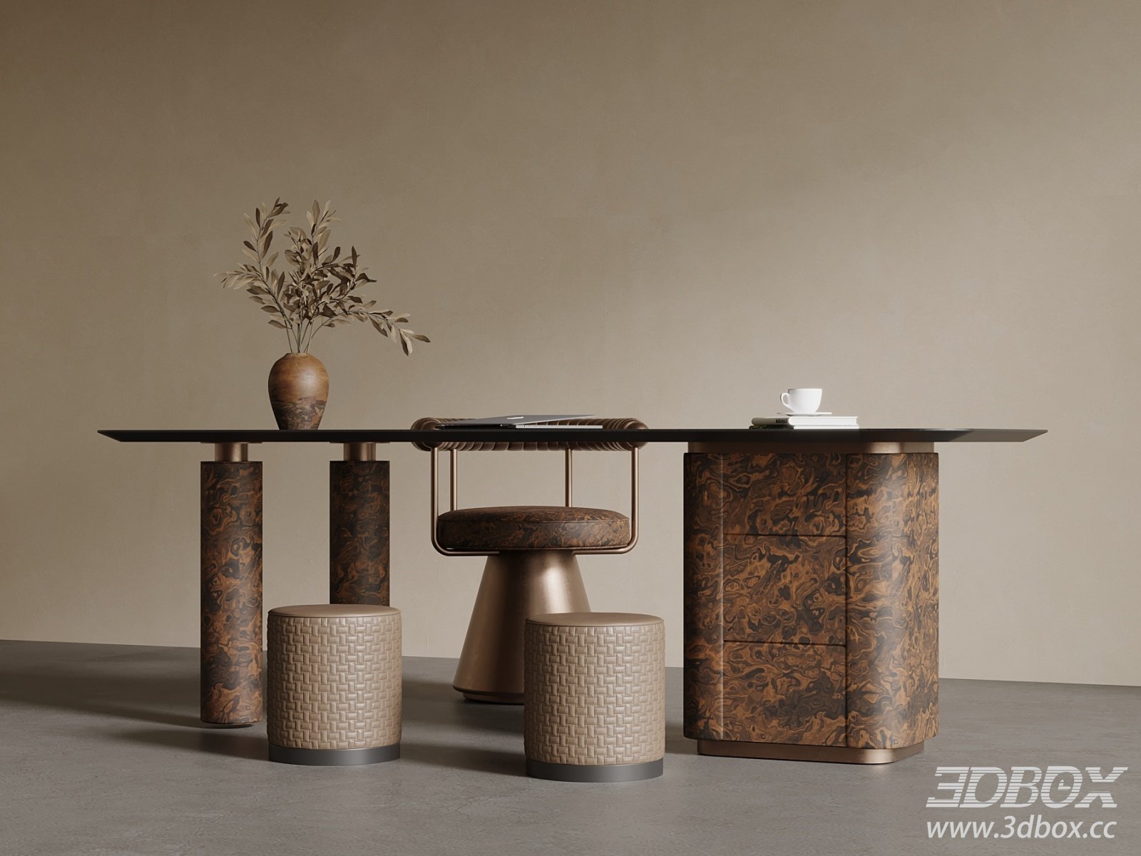 Modern Luxury Desk and Chair Set 3D model - thumbnail 1