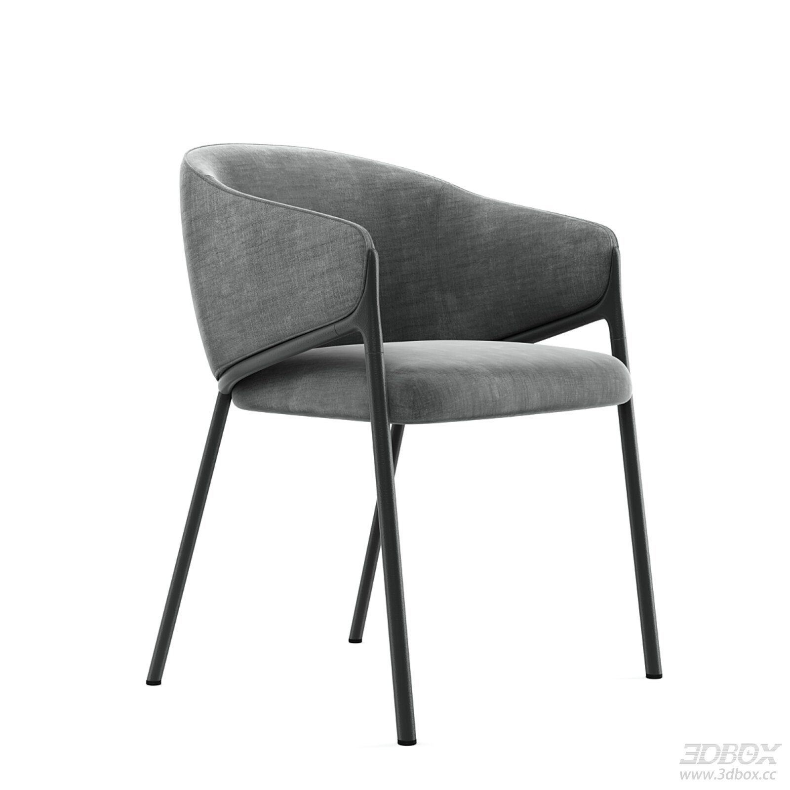 Modern Fabric Upholstered Armchair with Metal Legs 3D model - front view