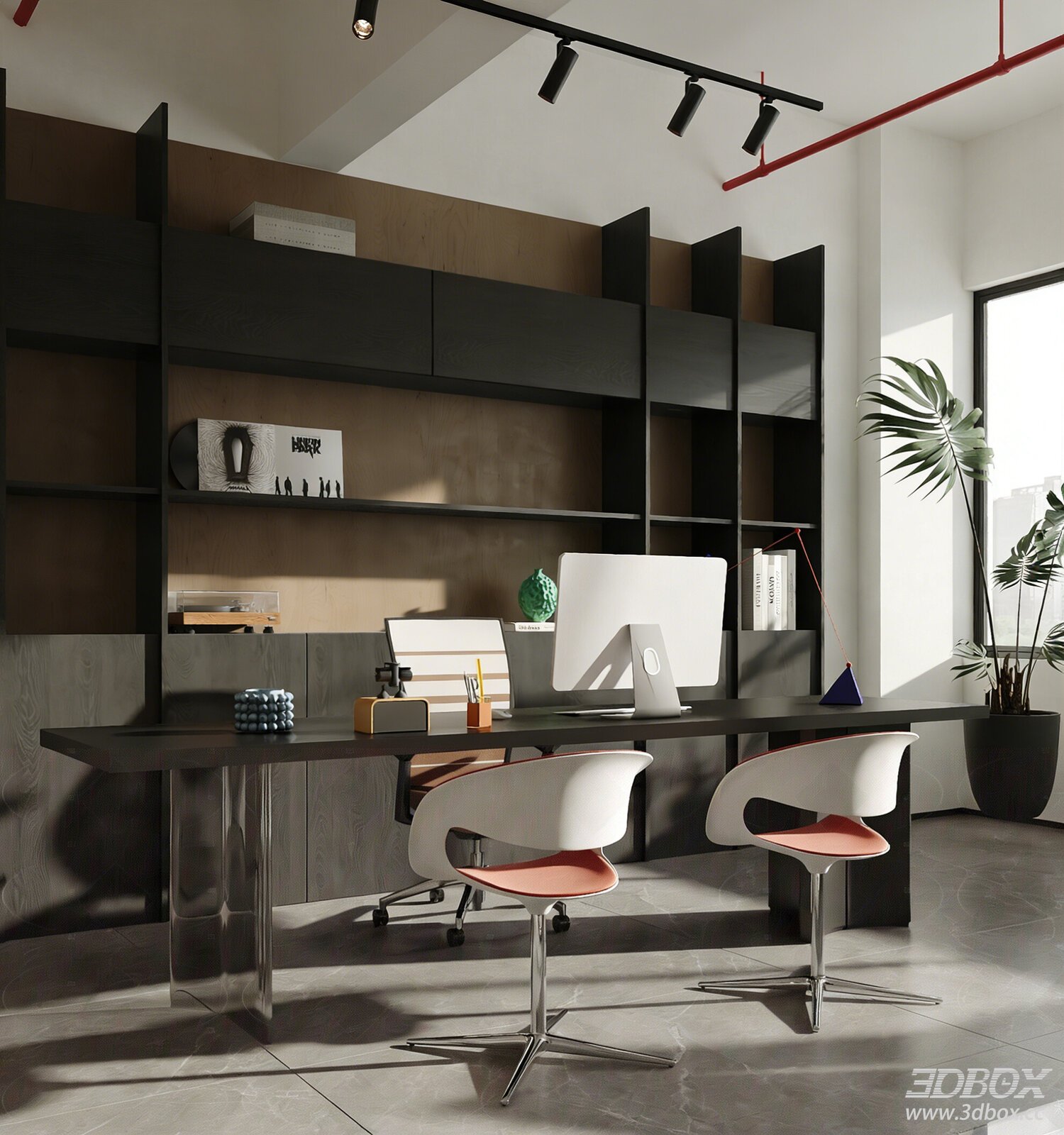 Modern Minimalist Bauhaus Manager Office Scene 3D model - front view