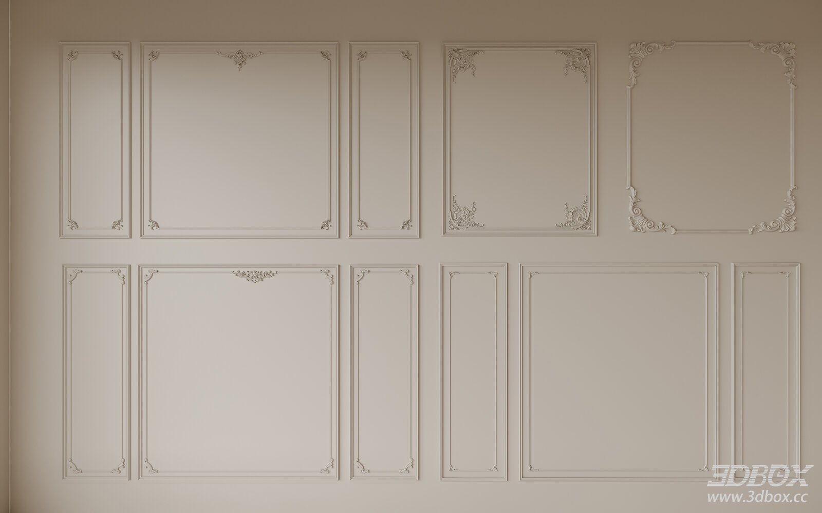 French Style Ornate Plaster Wall Molding Set 3D model - front view