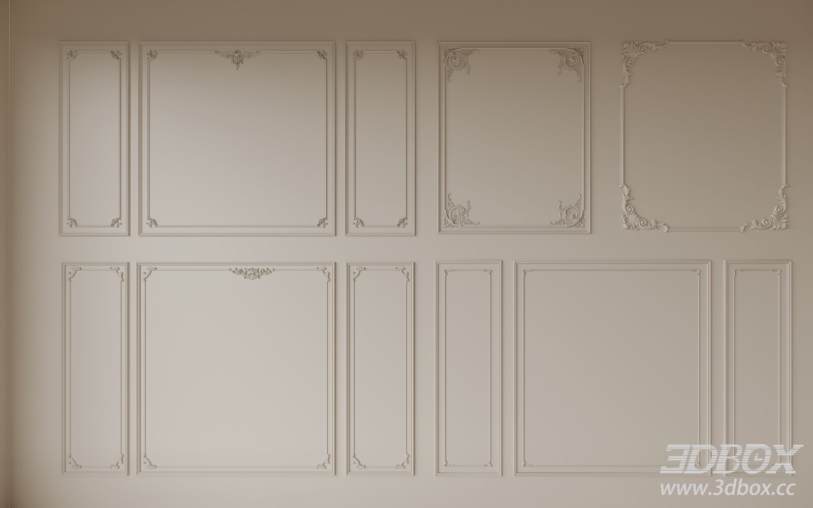 French Style Ornate Plaster Wall Molding Set 3D model - thumbnail 1