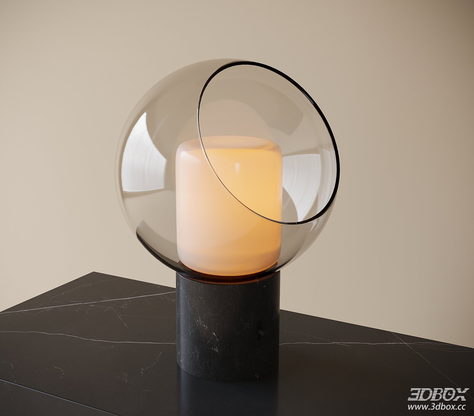 Modern Glass Sphere Table Lamp with Marble Base 3D model - front view
