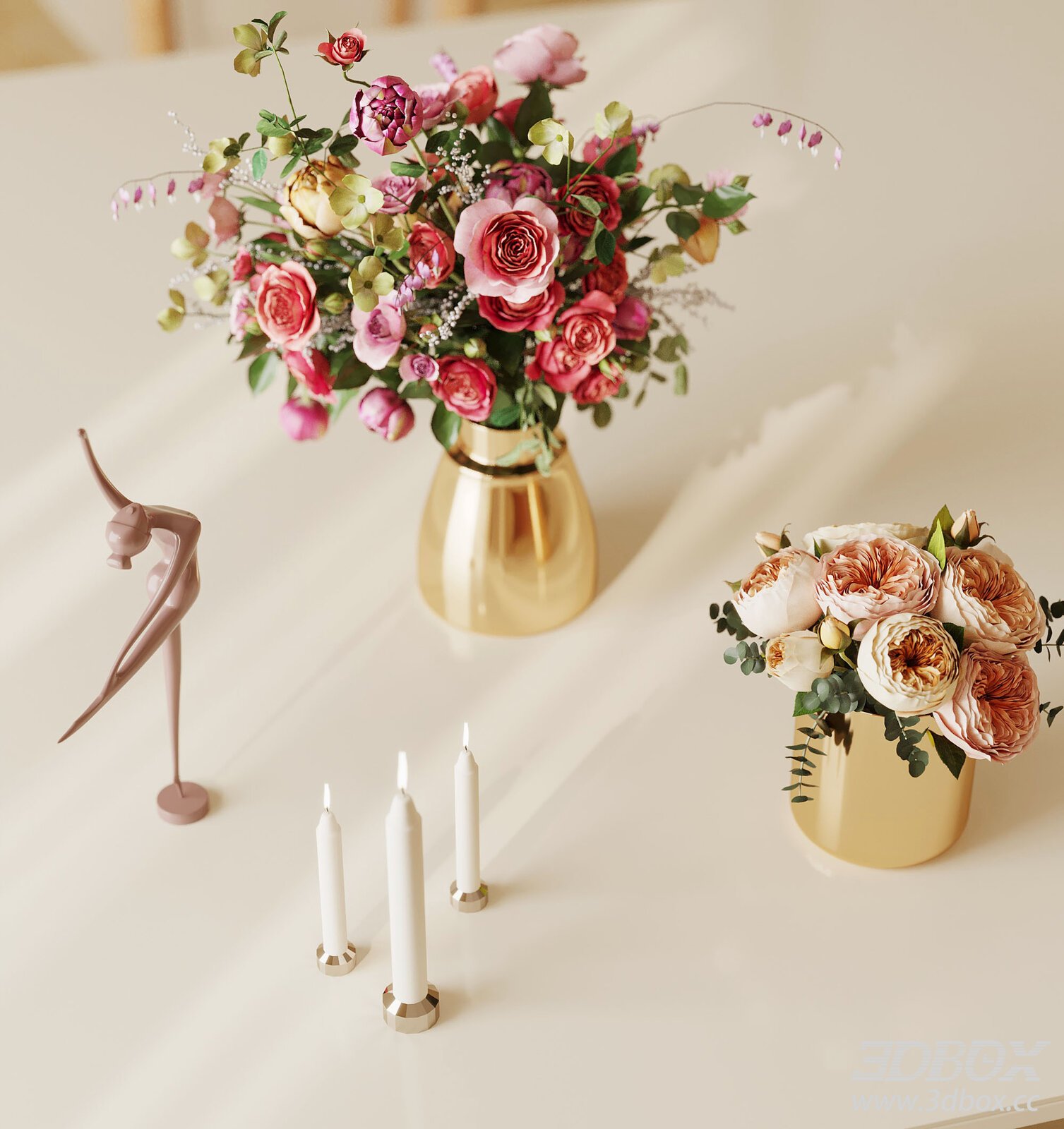 Modern Golden Vase Flower Bouquet Decor Set 3D model - thumbnail 1