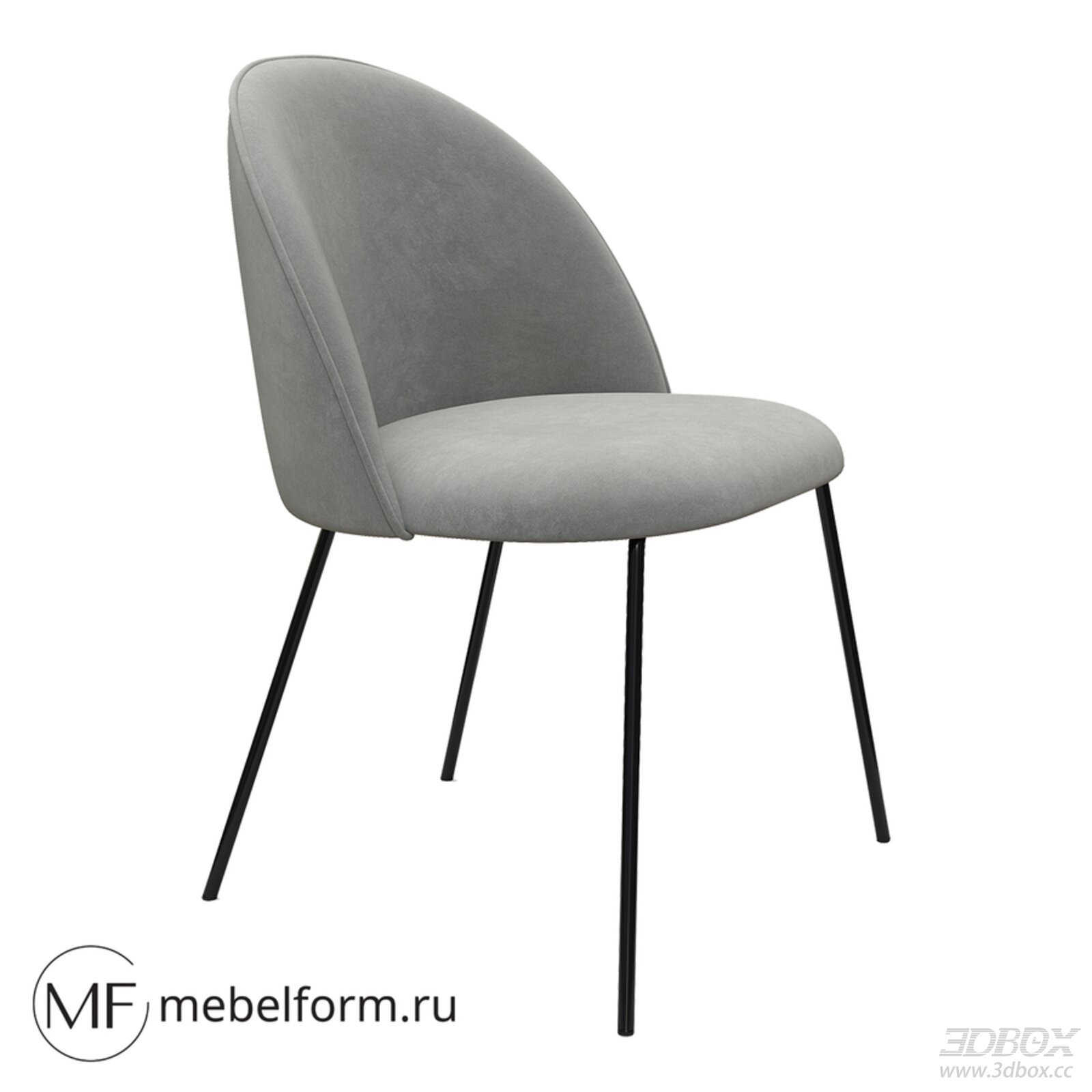 Modern Gray Velvet Upholstered Dining Chair with Metal Legs 3D model - front view