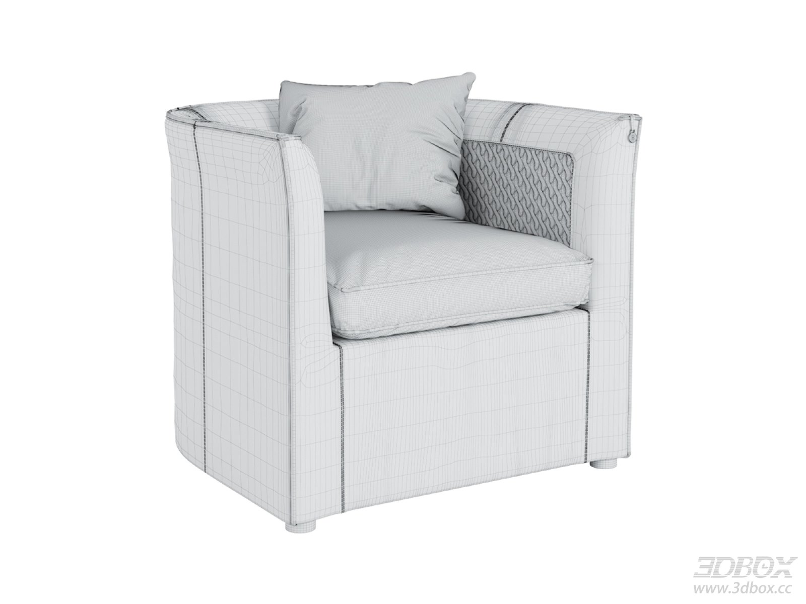 Modern Upholstered Single Sofa Armchair with Cushion 3D model - front view