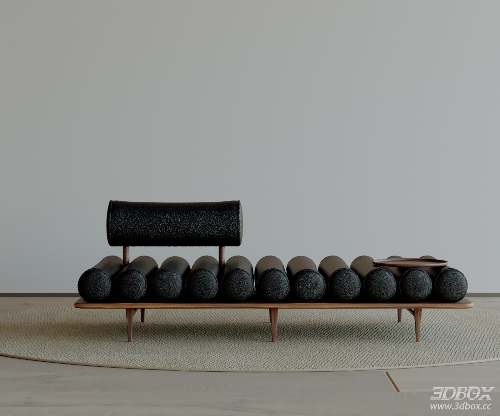 Modern Leather Walnut Entryway Bench Stool 3D model - front view