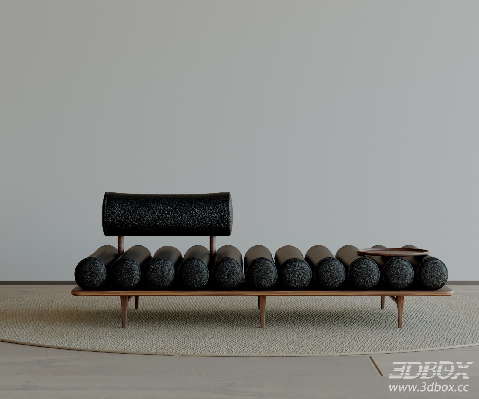 Modern Leather Walnut Entryway Bench Stool 3D model - thumbnail 1