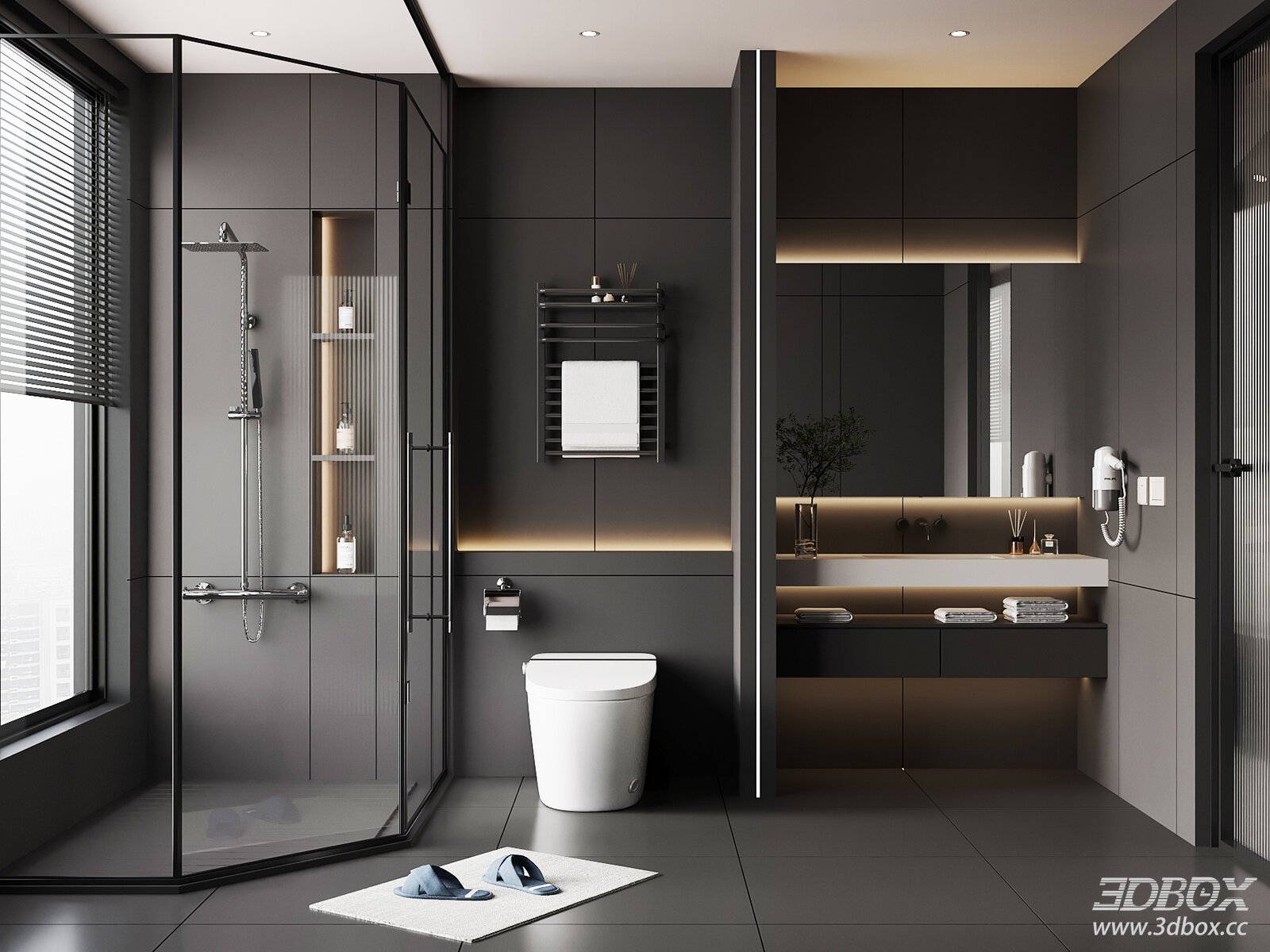 Modern Italian Style Luxury Minimalist Bathroom Scene 3D model - front view