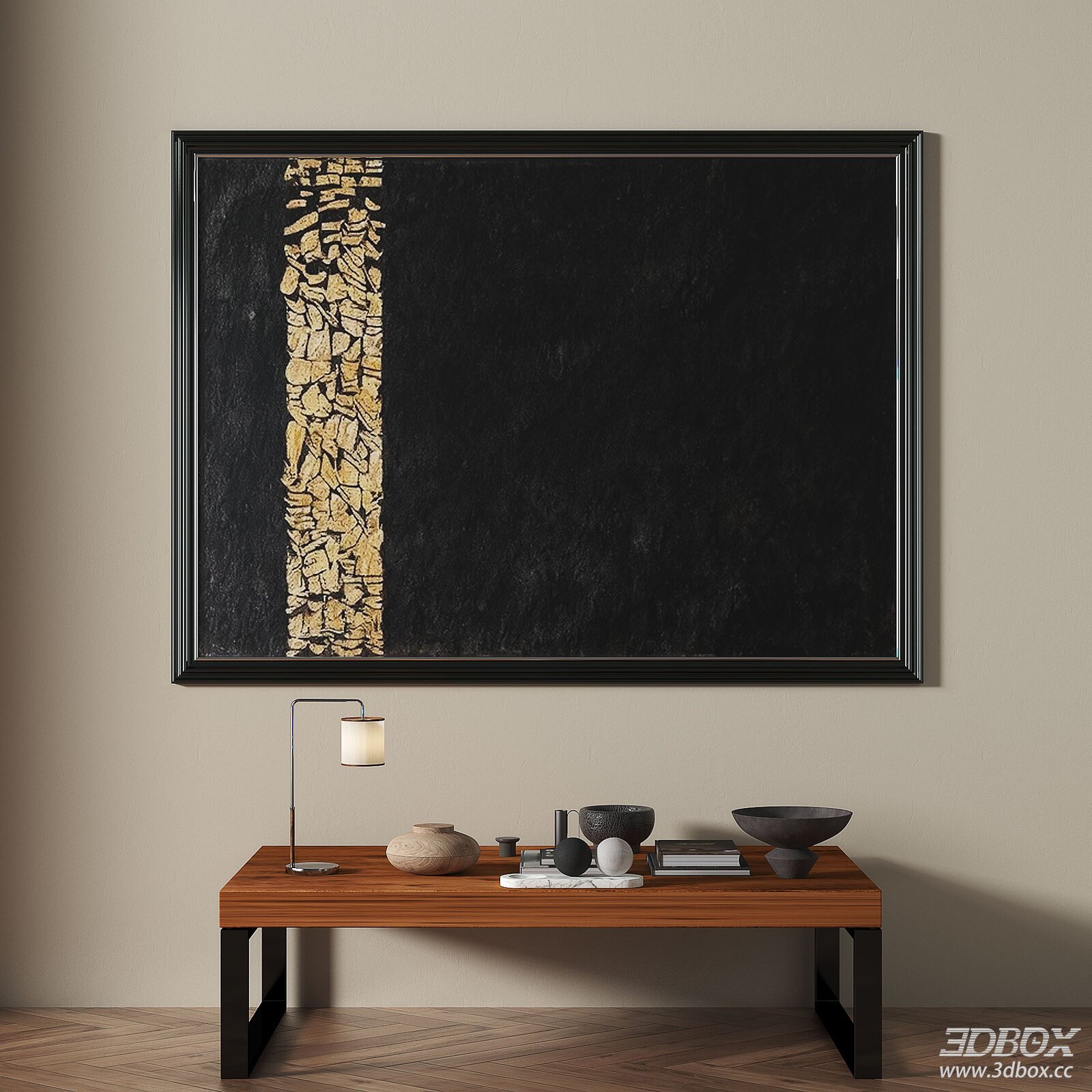 Wabi Sabi Abstract Black Gold Decorative Wall Frame Painting 3D model - front view