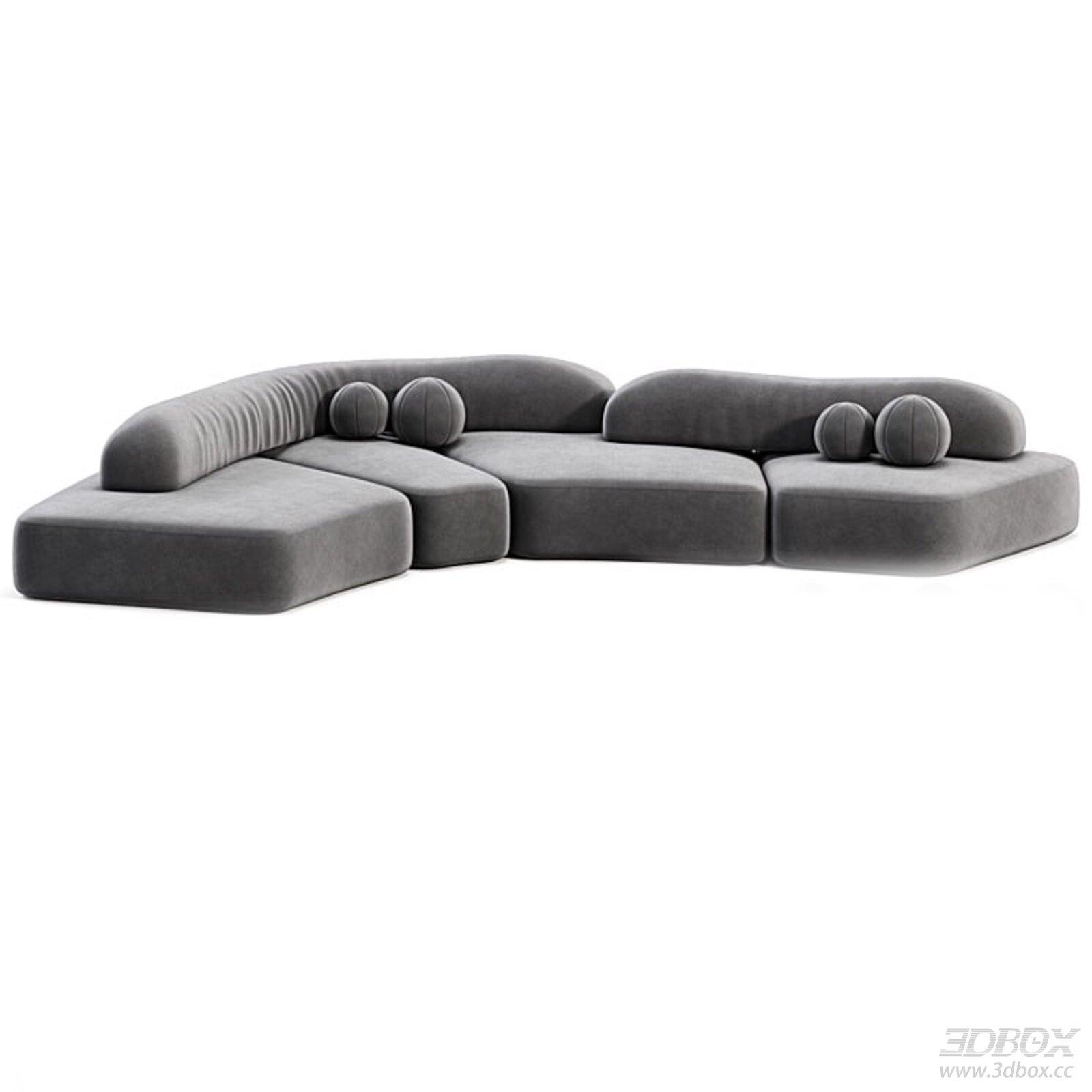 Grey Modular Curved Velvet Sofa Set 3D model - front view