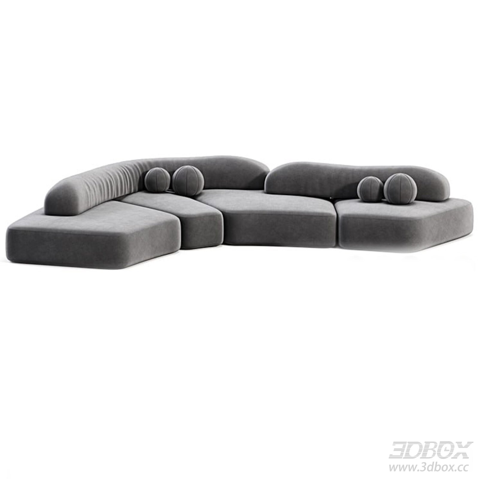 Grey Modular Curved Velvet Sofa Set 3D model - thumbnail 1