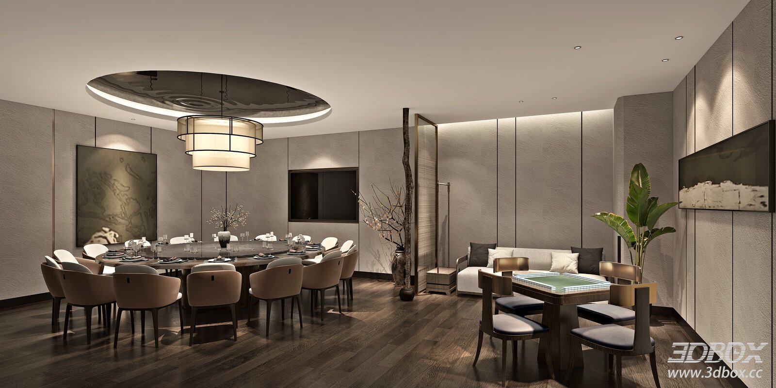 New Chinese Style Restaurant Private Dining Room 3D model - front view