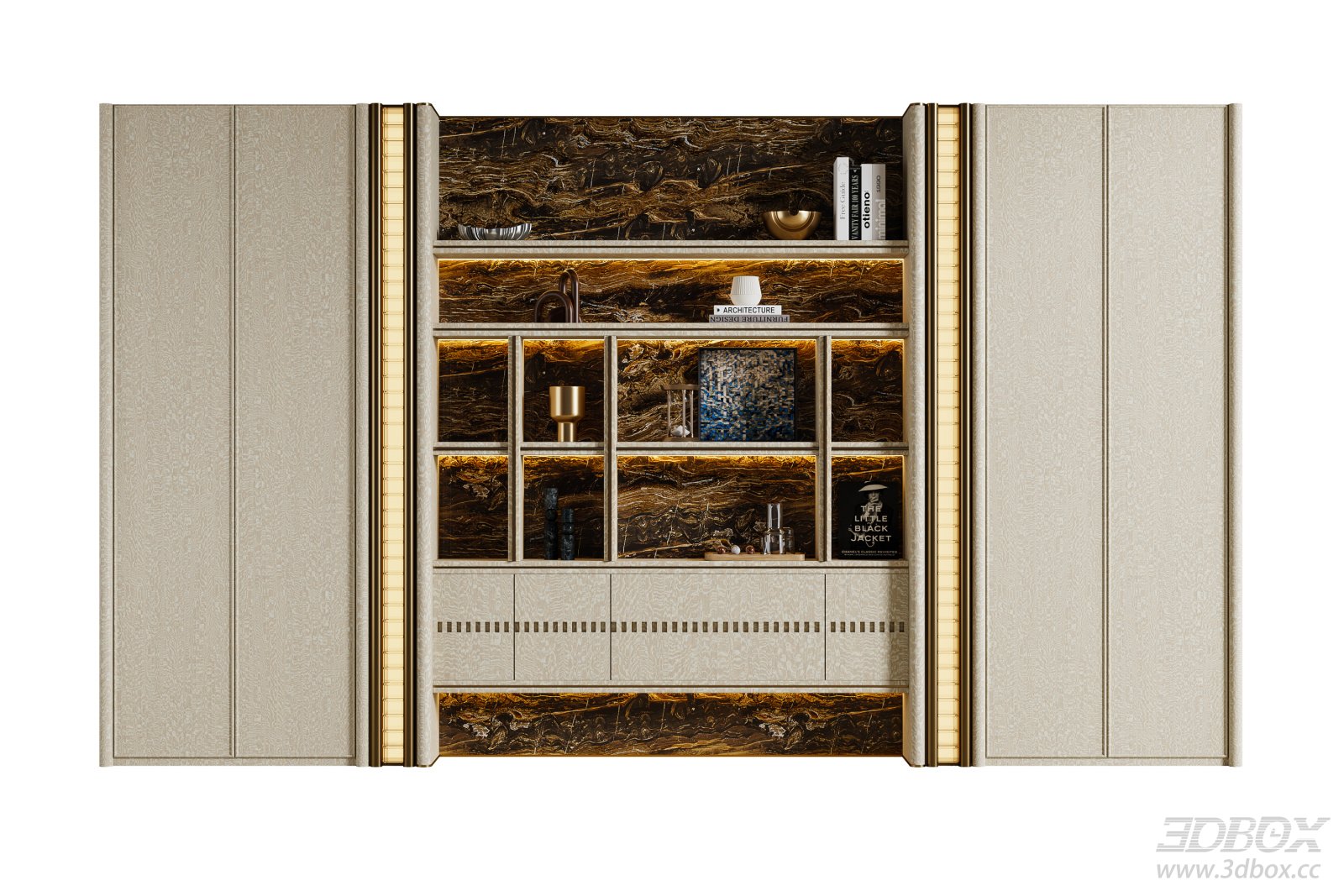 Italian Luxury Style Display Bookshelf Cabinet 3D model - front view