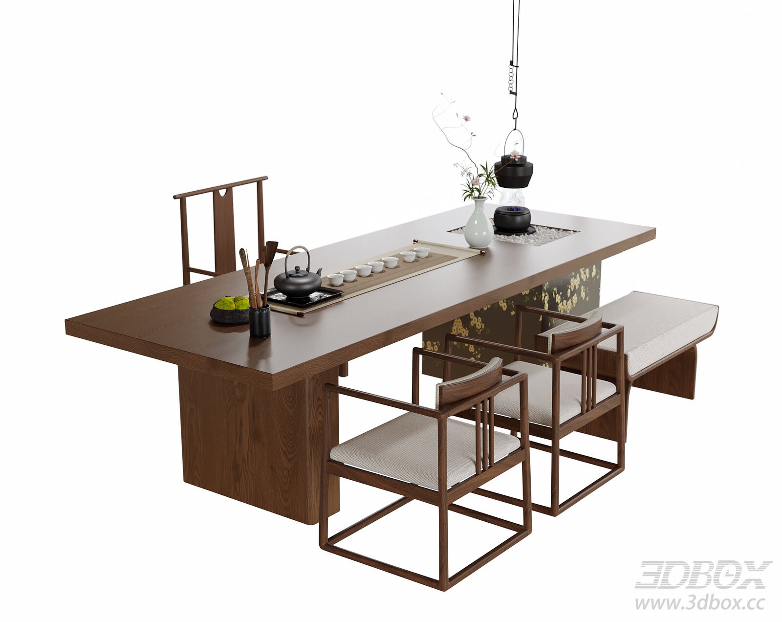 Modern Chinese Style Tea Table and Chair Set 3D model - thumbnail 1