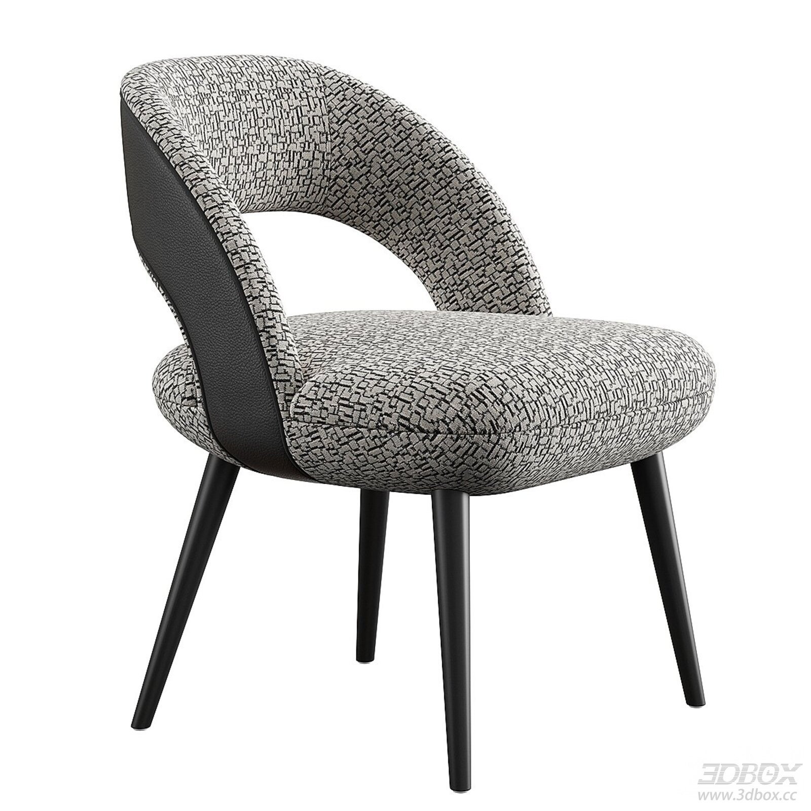 Modern Fabric Upholstered Dining Chair with Leather Detail 3D model - front view