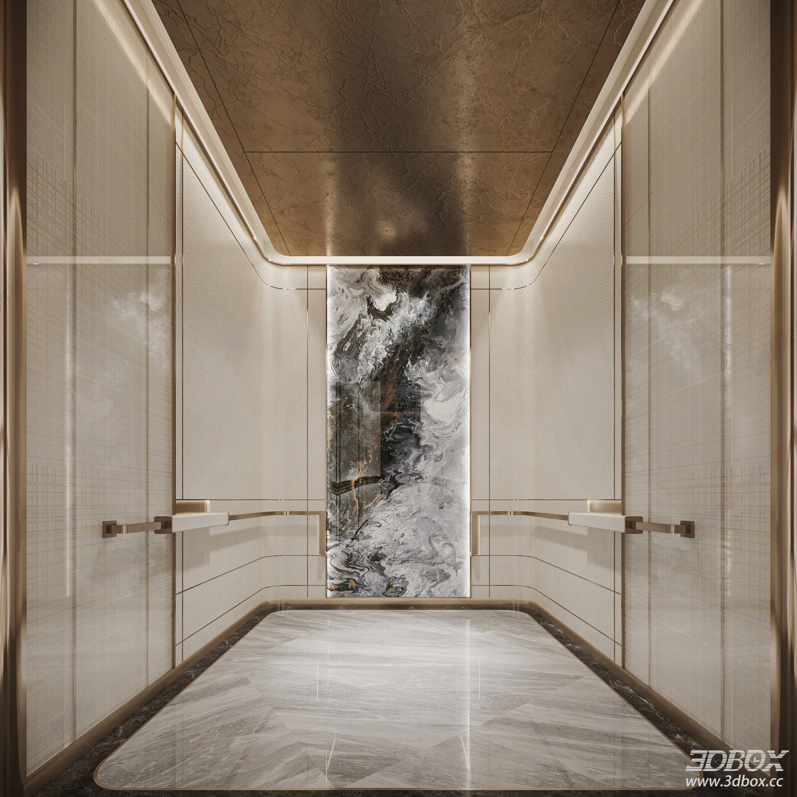 Luxury Modern Elevator Interior Scene 3D model - front view