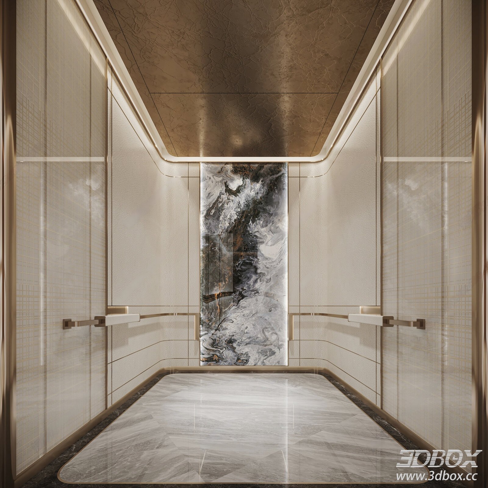 Luxury Modern Elevator Interior Scene 3D model - thumbnail 1