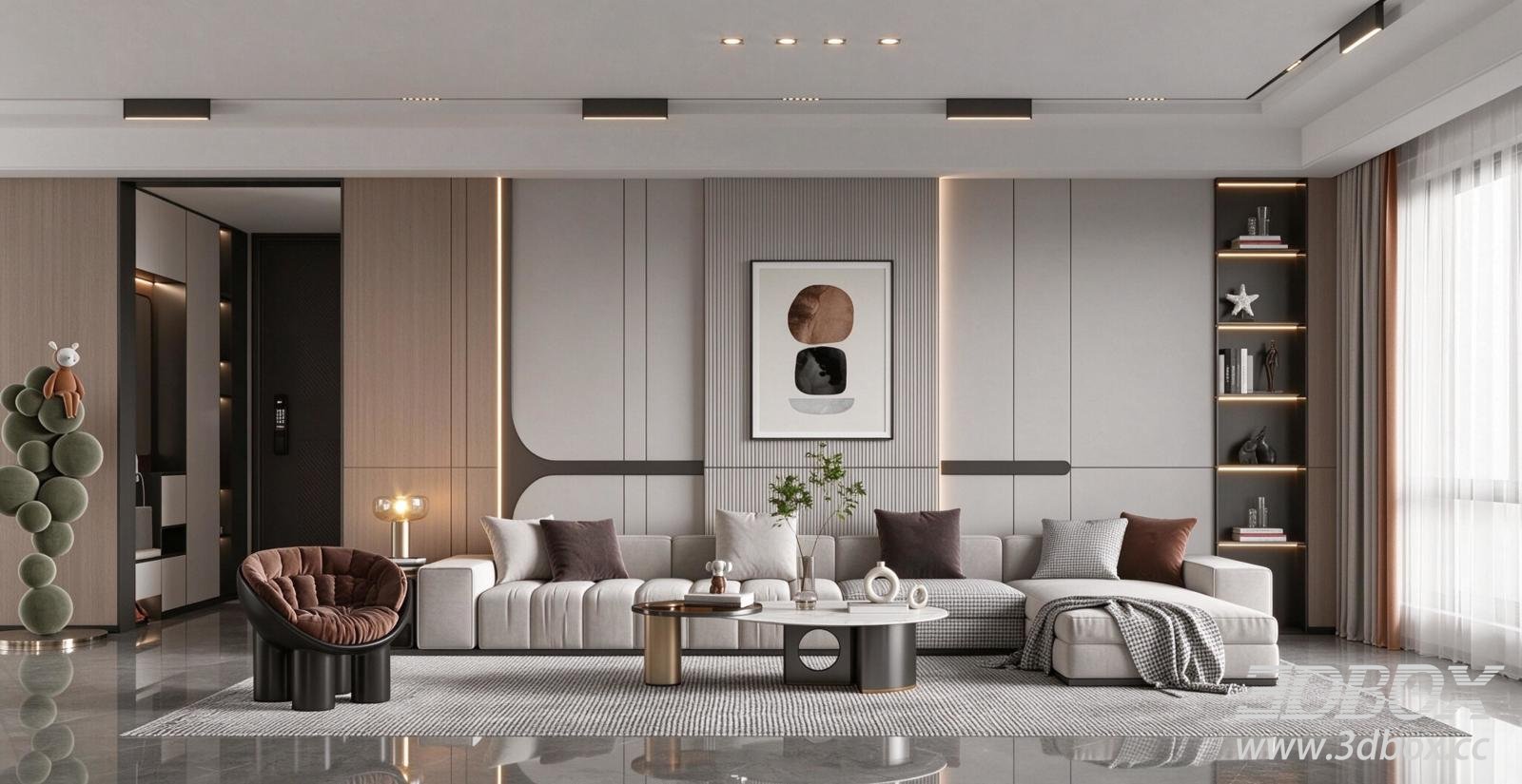 Modern Luxury Minimalist Living Room Scene 3D model - thumbnail 1