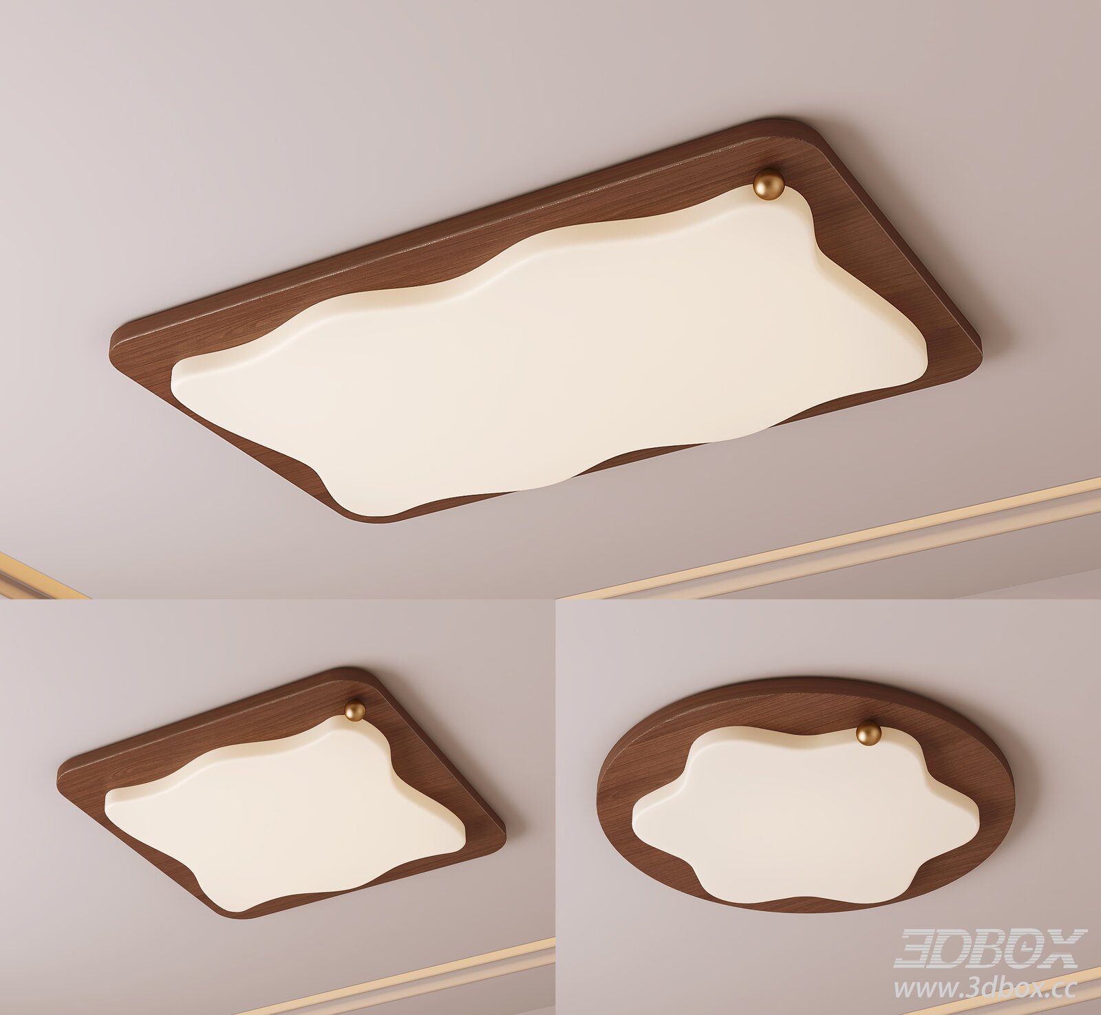 Mid Century Modern Wooden Ceiling Lamp Set 3D model - thumbnail 1