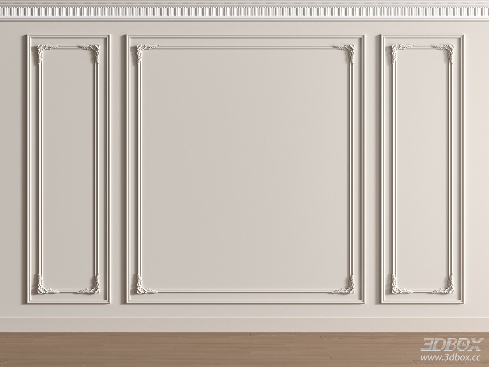French Style Decorative Plaster Wall Molding Panel Set 3D model - front view