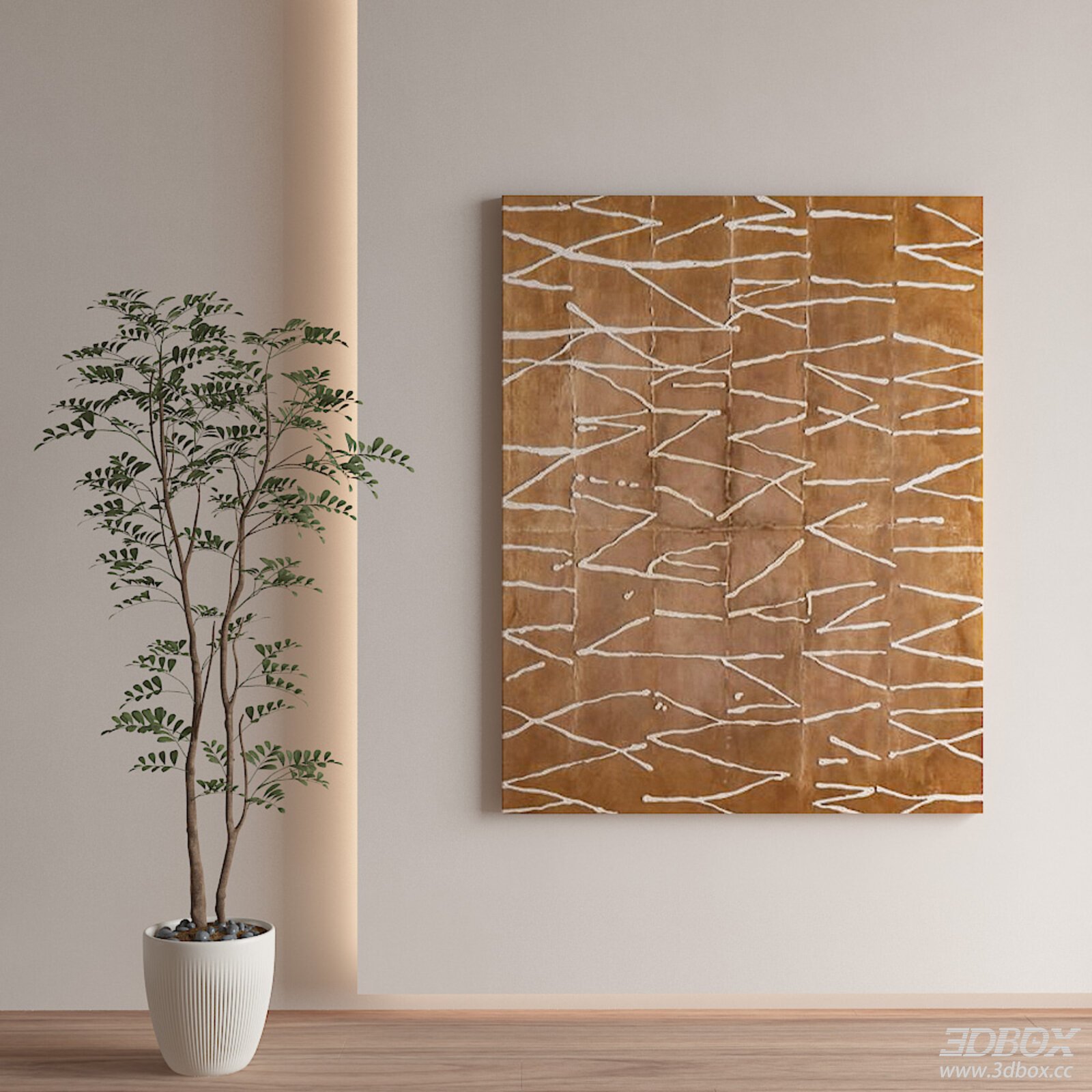 Modern Abstract Brown Wall Art Painting 3D model - front view