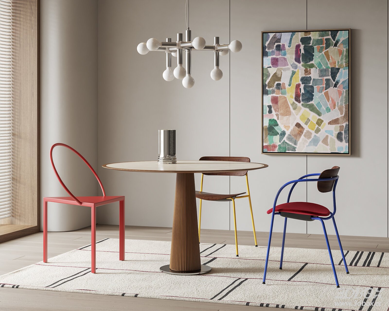 Bauhaus Style Round Dining Table and Chairs Set 3D model - front view