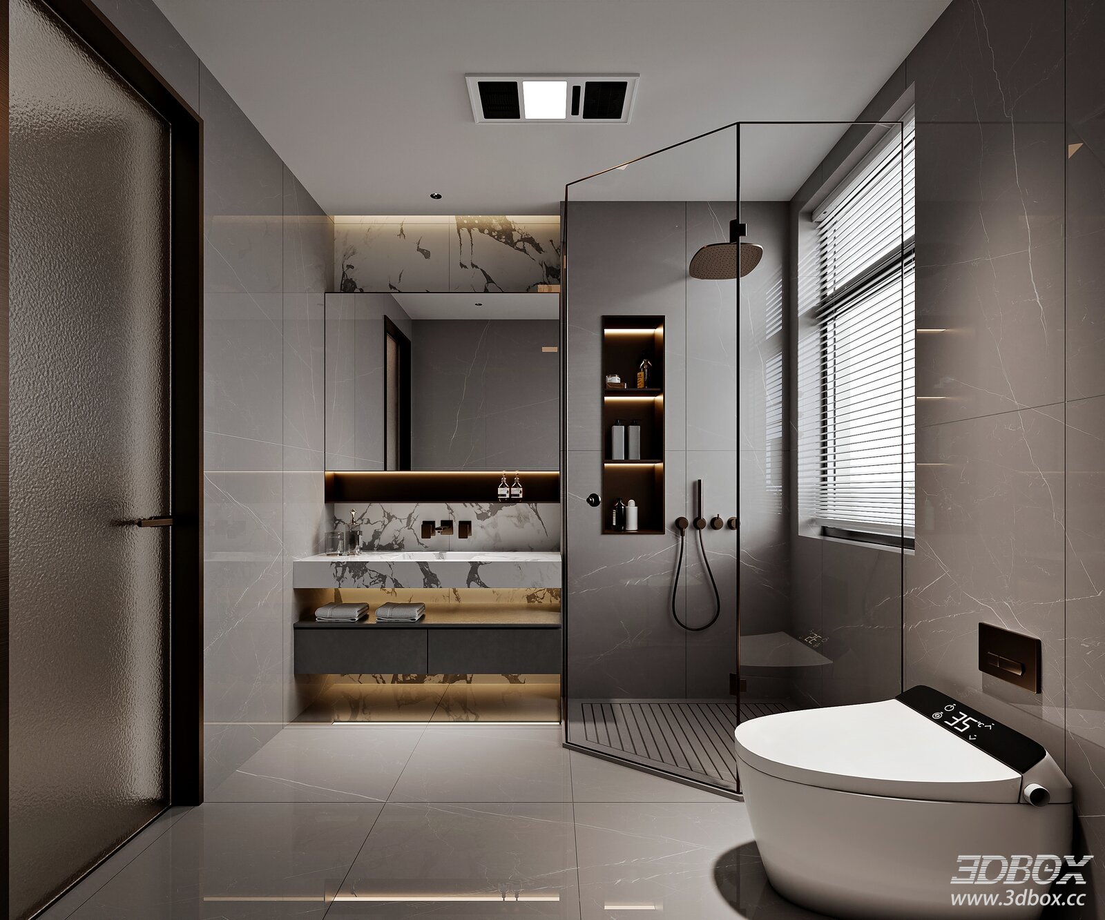 Modern Luxury Marble Bathroom Scene 3D model - front view