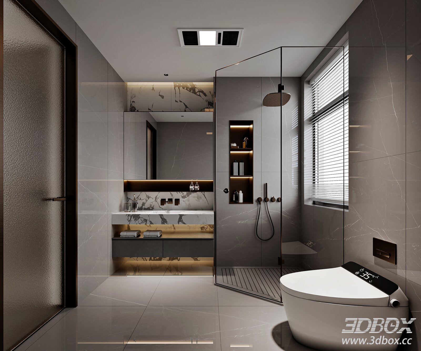 Modern Luxury Marble Bathroom Scene 3D model - thumbnail 1
