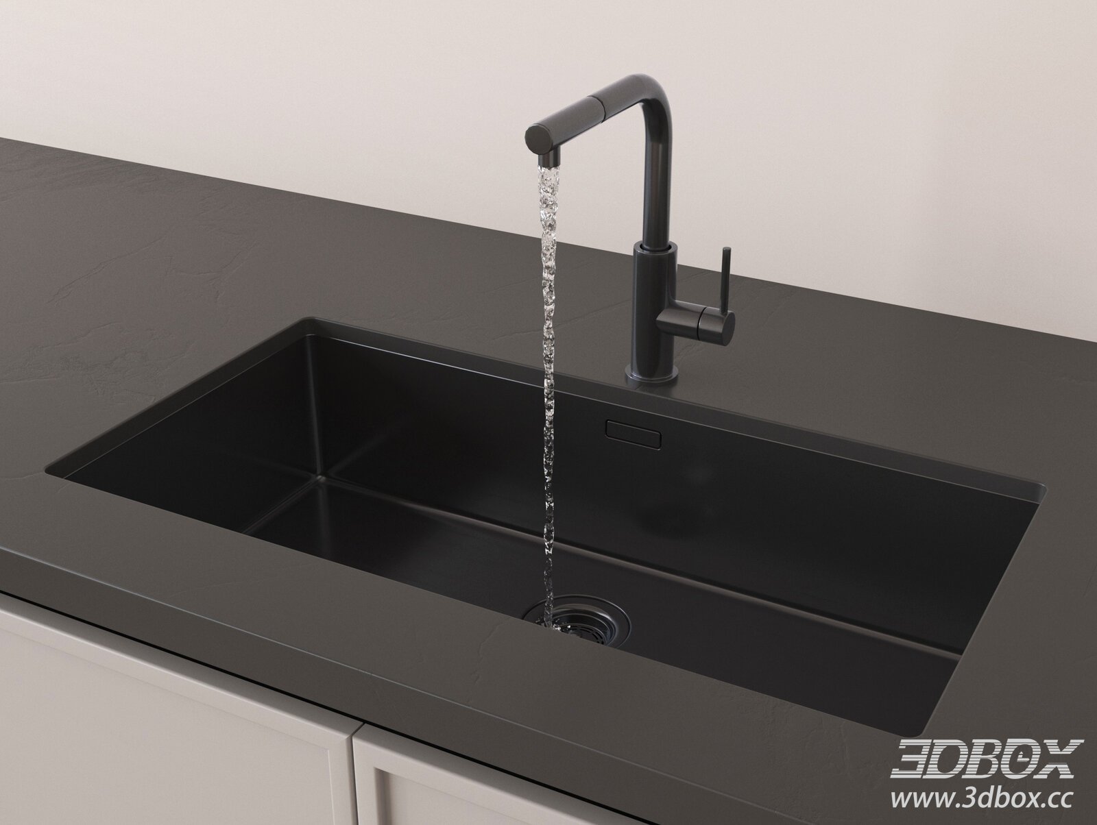 Modern Black Kitchen Sink with Matte Faucet 3D model - thumbnail 1