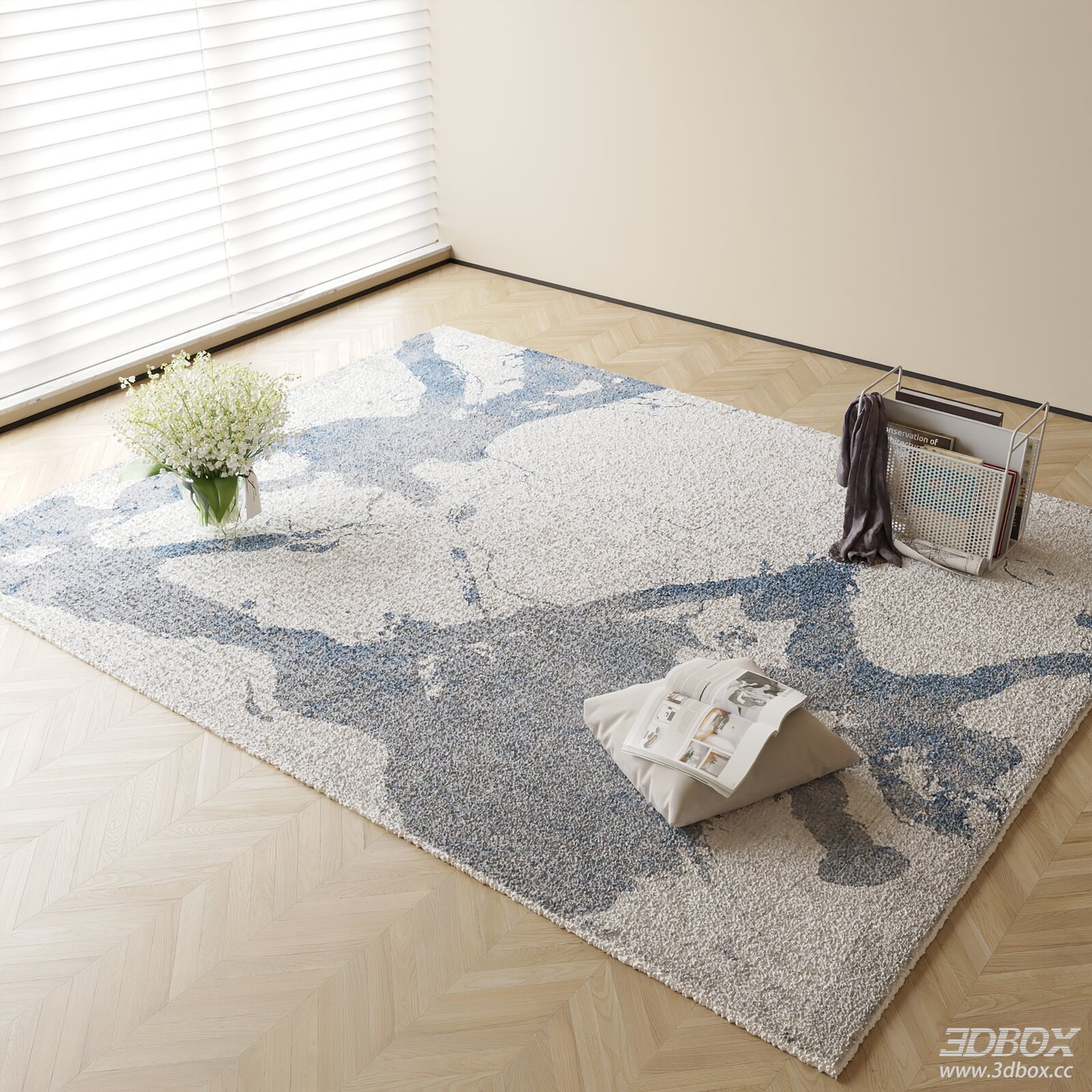 Modern Abstract Blue Grey Area Rug 3D model - front view