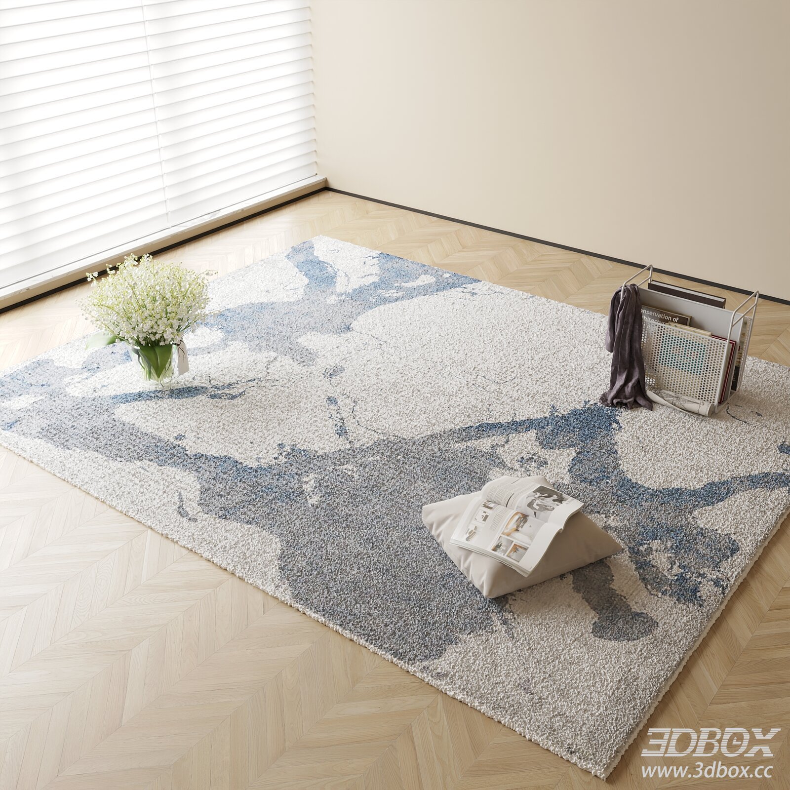 Modern Abstract Blue Grey Area Rug 3D model - thumbnail 1