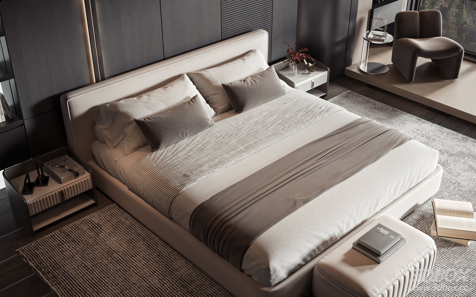 Modern Luxury Double Bedroom Interior Scene 3D model - front view