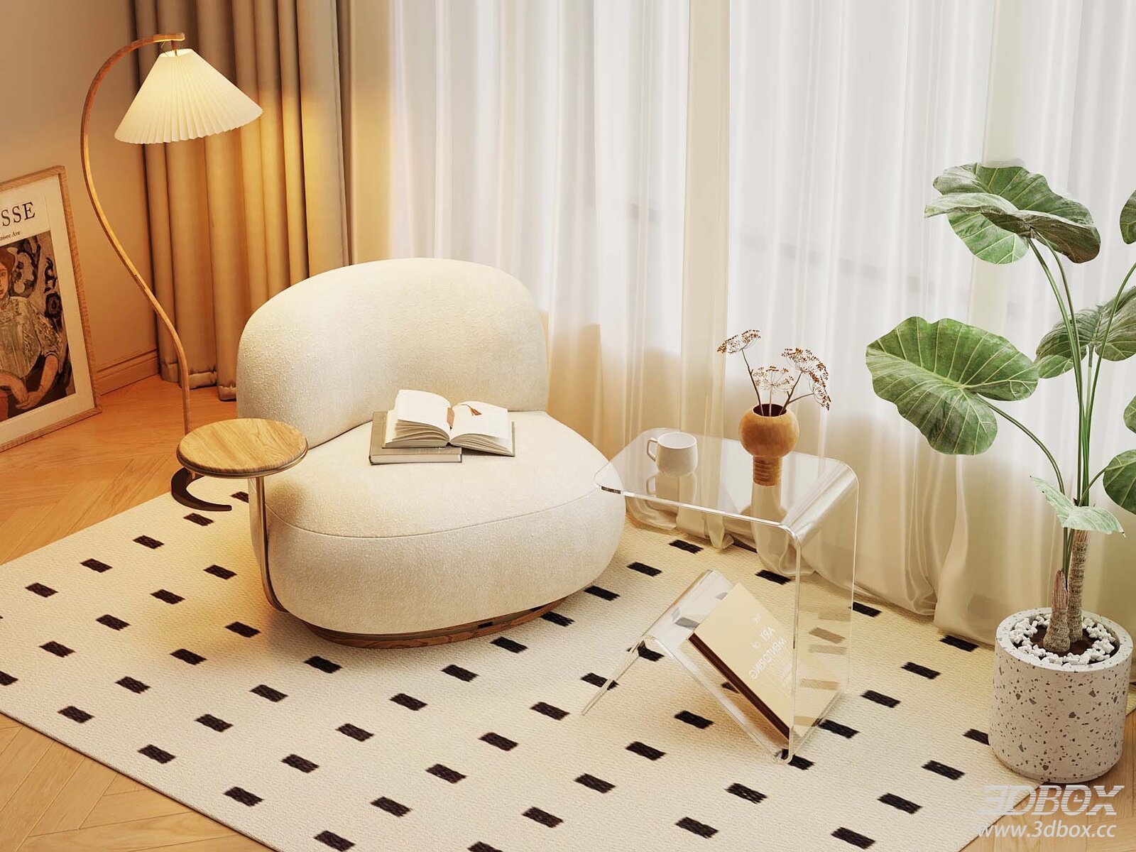 Modern Cream Style Single Sofa Lounge Armchair 3D model - front view