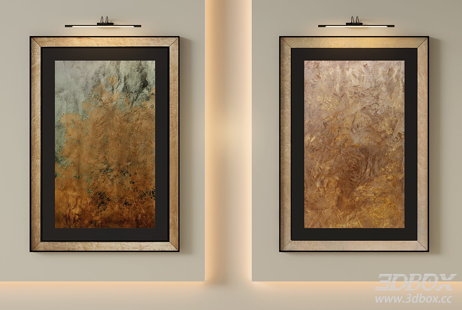 Luxury Textured Abstract Framed Wall Art Set 3D model - thumbnail 1