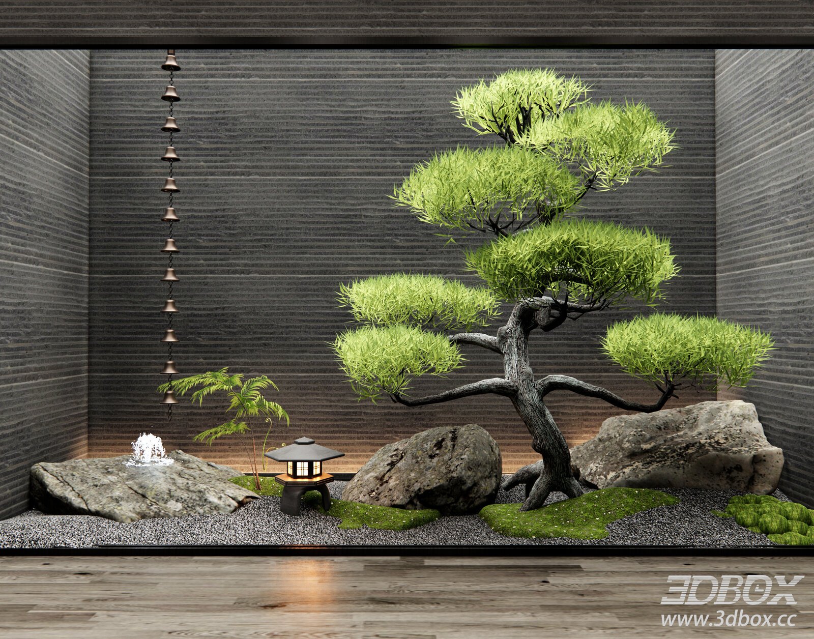 Indoor Zen Courtyard Landscape Scene 3D model - thumbnail 1