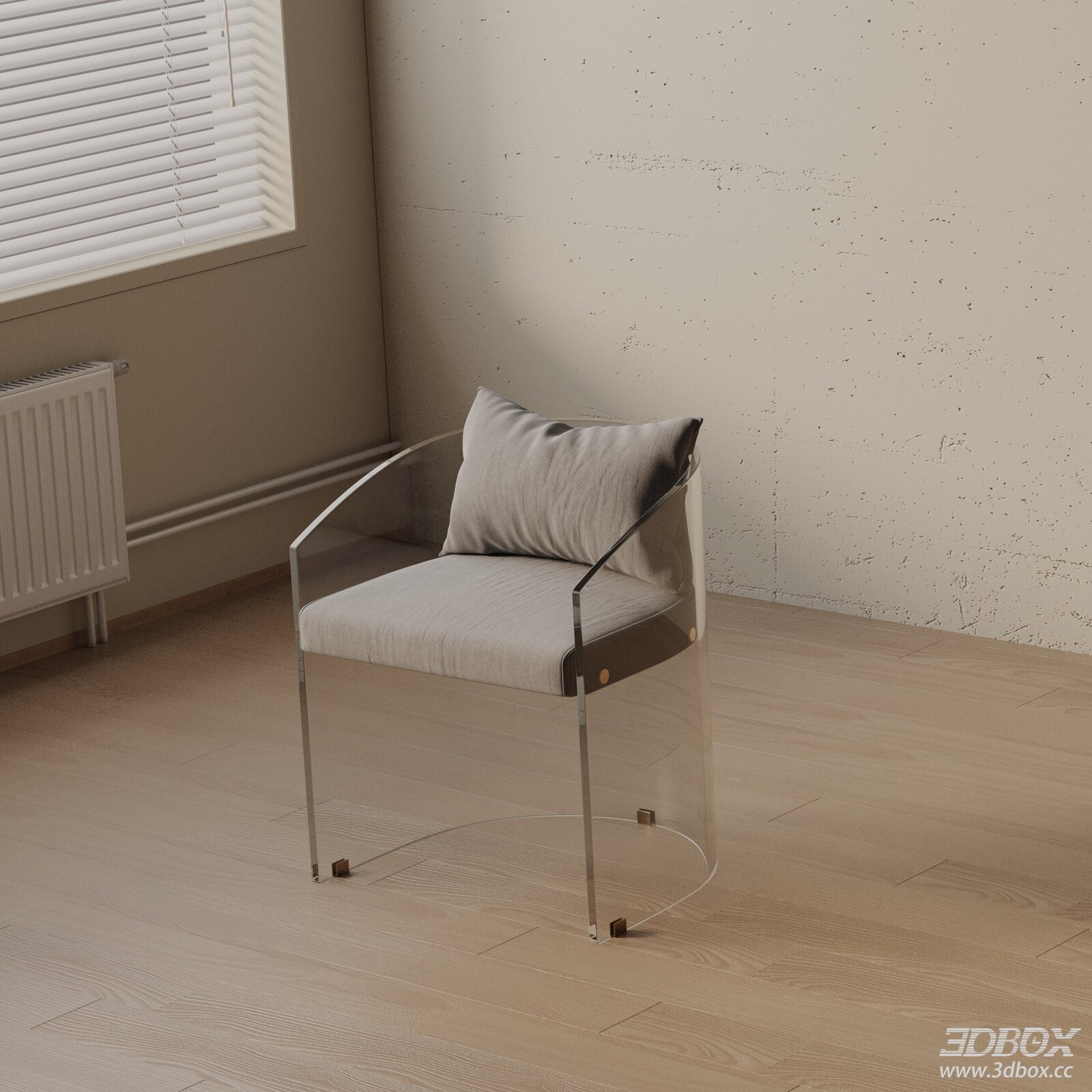 Modern Transparent Acrylic Frame Armchair Fabric Upholstery 3D model - front view