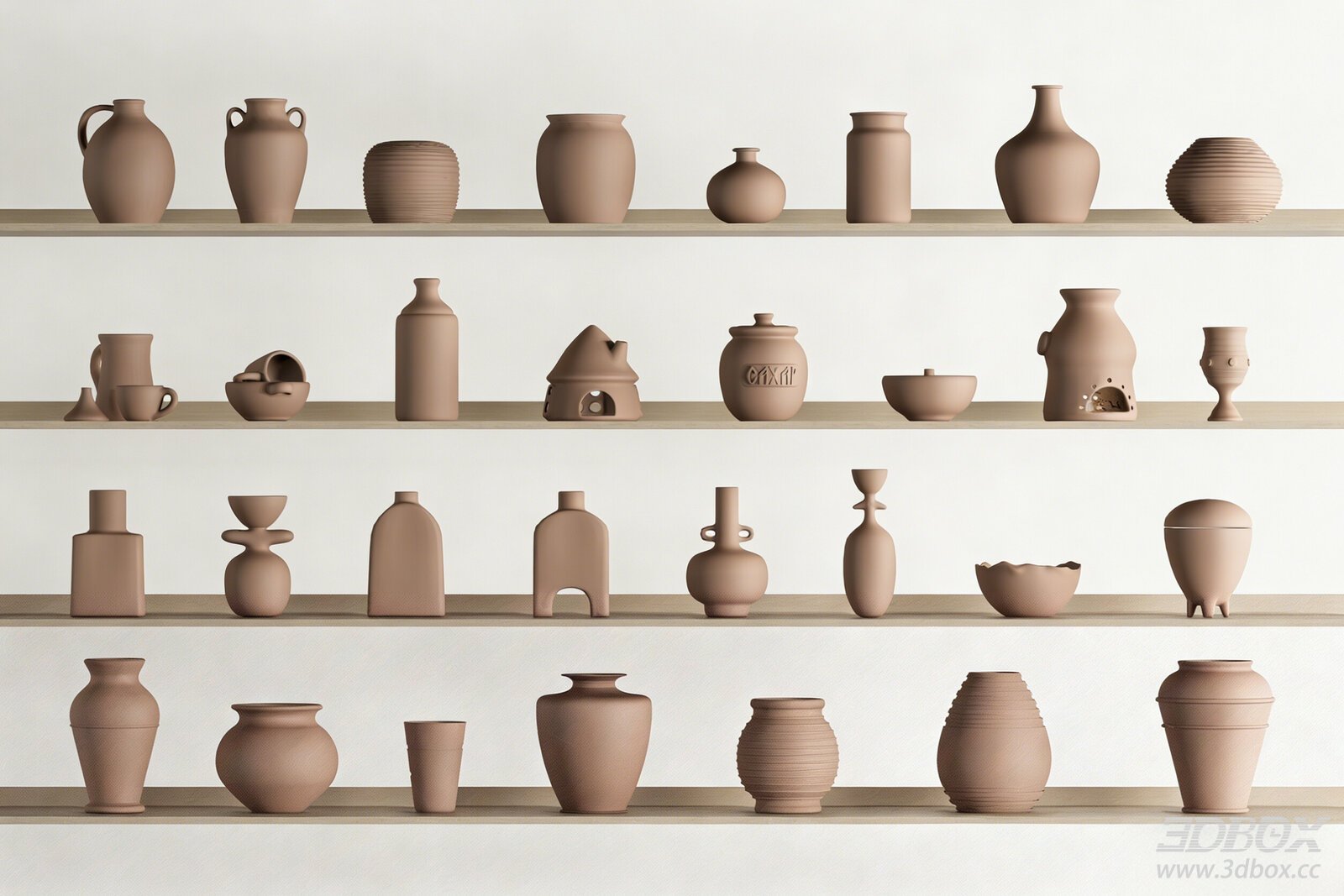 Modern Terracotta Pottery Decor Set 3D model - front view