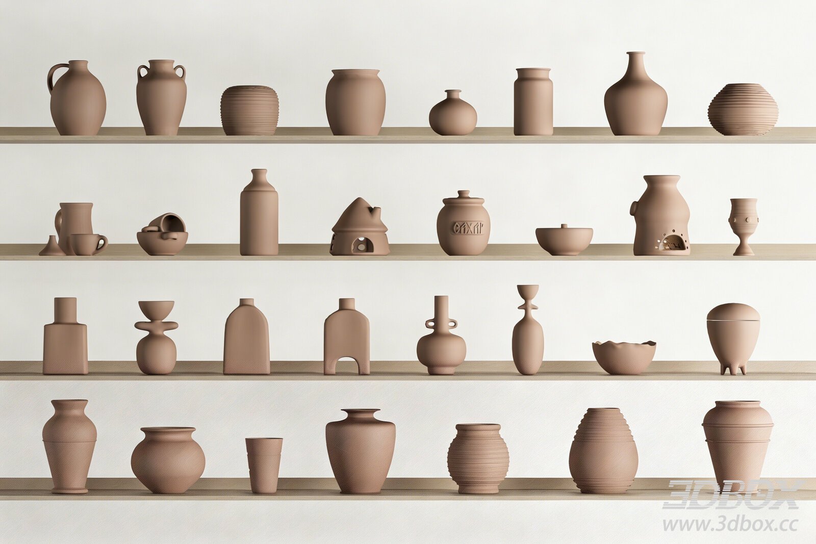 Modern Terracotta Pottery Decor Set 3D model - thumbnail 1